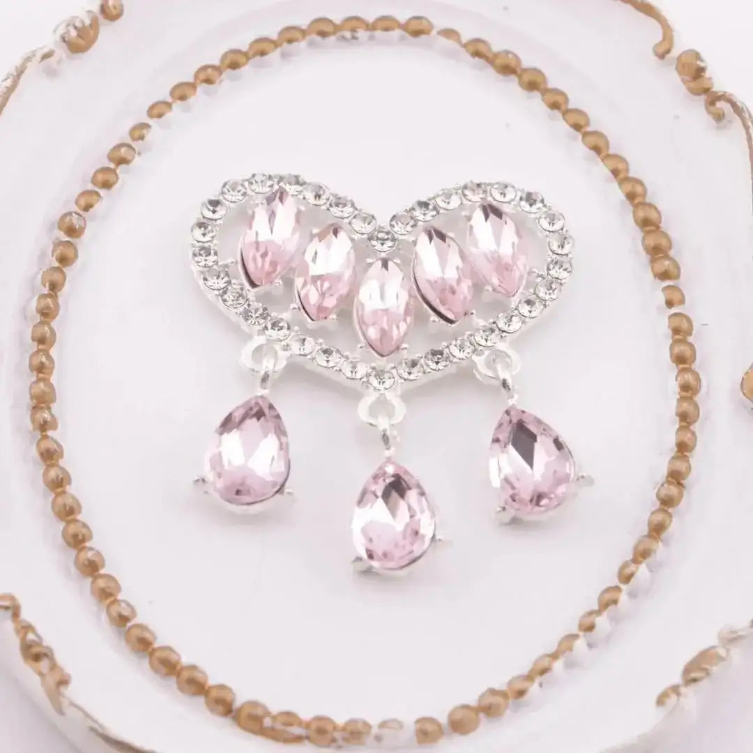 FS6002-34*40mm Crystal Heart Metal Patch With Dangle -Zoe DIY Wholesale