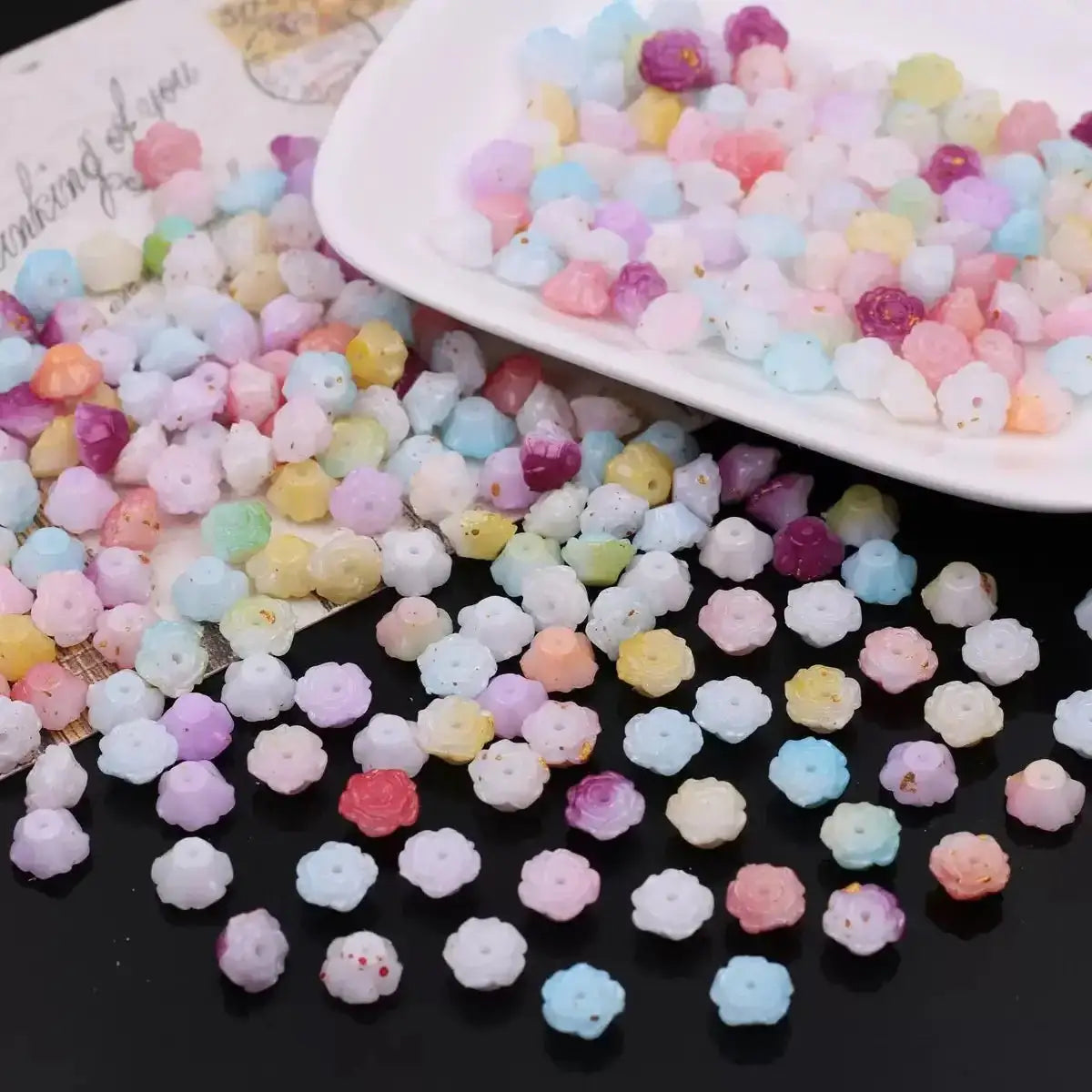 FS6475-8MM Gradient Mixed-color Acrylic Three-dimensional Gold Rose And Camellia Flower DIY Bracelet Necklace Keychain Jewelry Making -Zoe DIY Wholesale