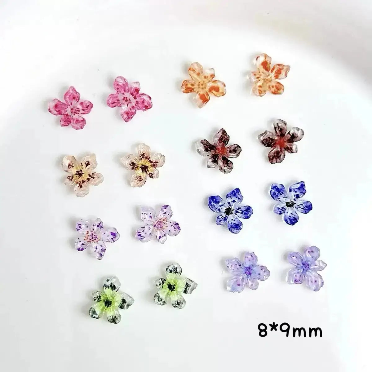 FS6517-9mm Transparent Printing Sakura Resin Nail Charms Nail Charms Floral Nail Art Charms Luminous Flower Charms for Nails Design Floral Charm Resin Flowers Manicure Decorations Blossom Petals For DIY Project -Zoe DIY Wholesale