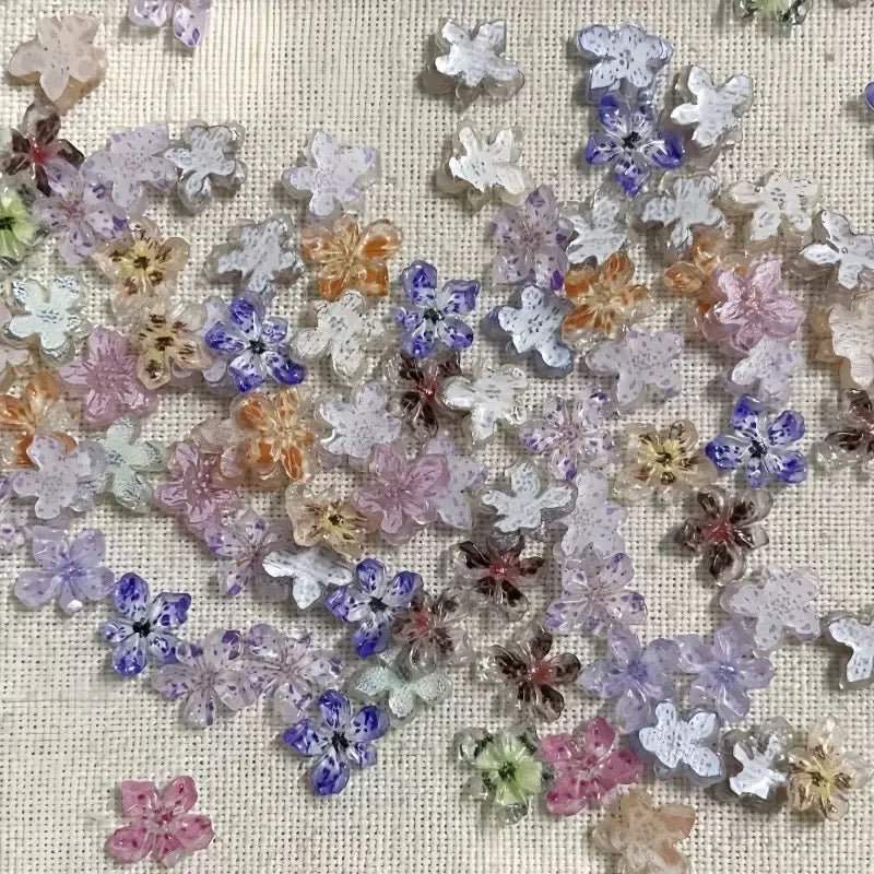 FS6517-9mm Transparent Printing Sakura Resin Nail Charms Nail Charms Floral Nail Art Charms Luminous Flower Charms for Nails Design Floral Charm Resin Flowers Manicure Decorations Blossom Petals For DIY Project -Zoe DIY Wholesale