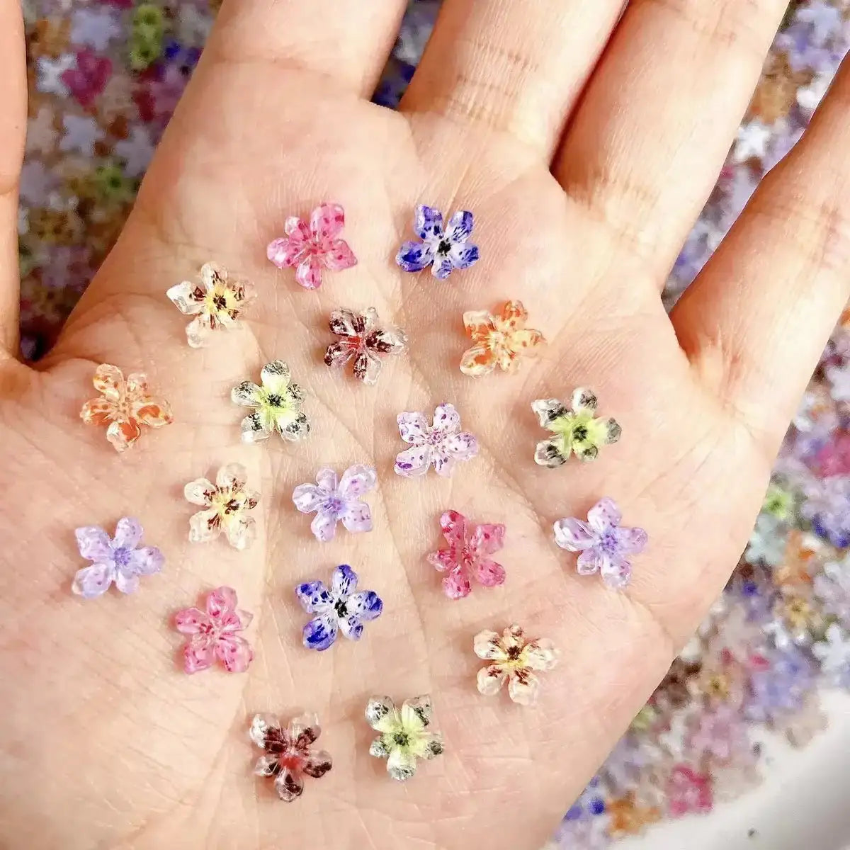 FS6517-9mm Transparent Printing Sakura Resin Nail Charms Nail Charms Floral Nail Art Charms Luminous Flower Charms for Nails Design Floral Charm Resin Flowers Manicure Decorations Blossom Petals For DIY Project -Zoe DIY Wholesale
