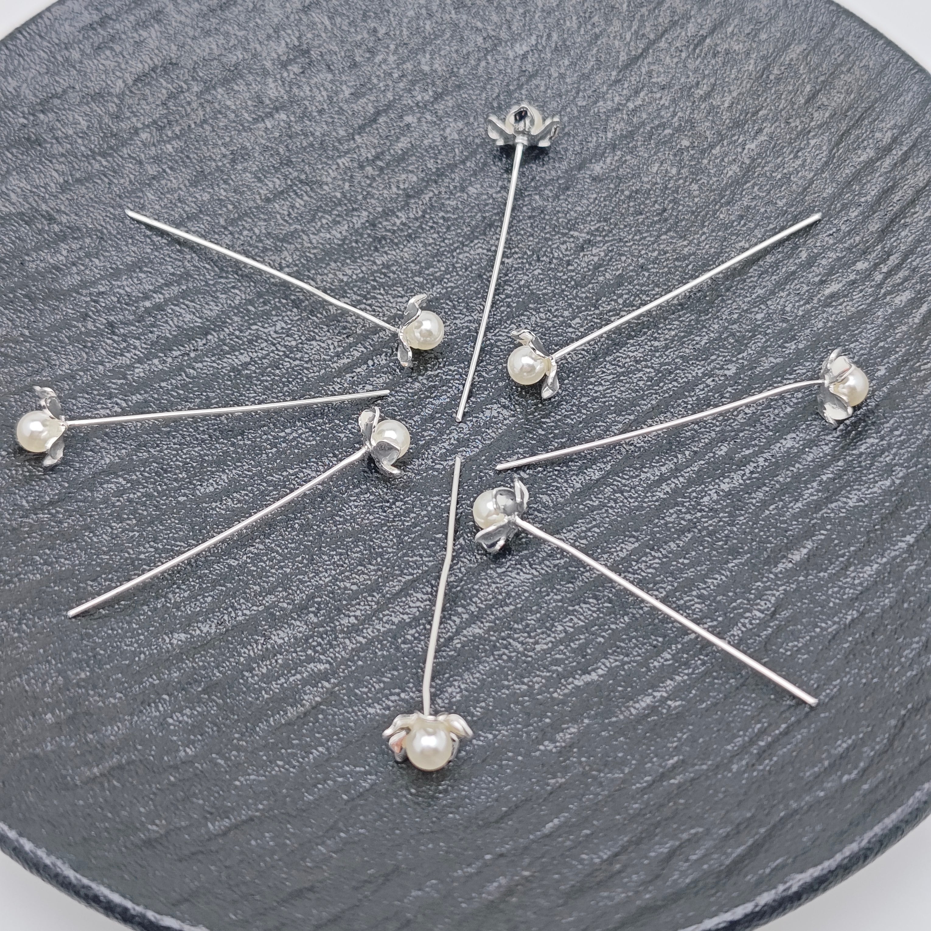 FS5129-45mm Pin With Pearl and Flower , Pin Body long 40mm