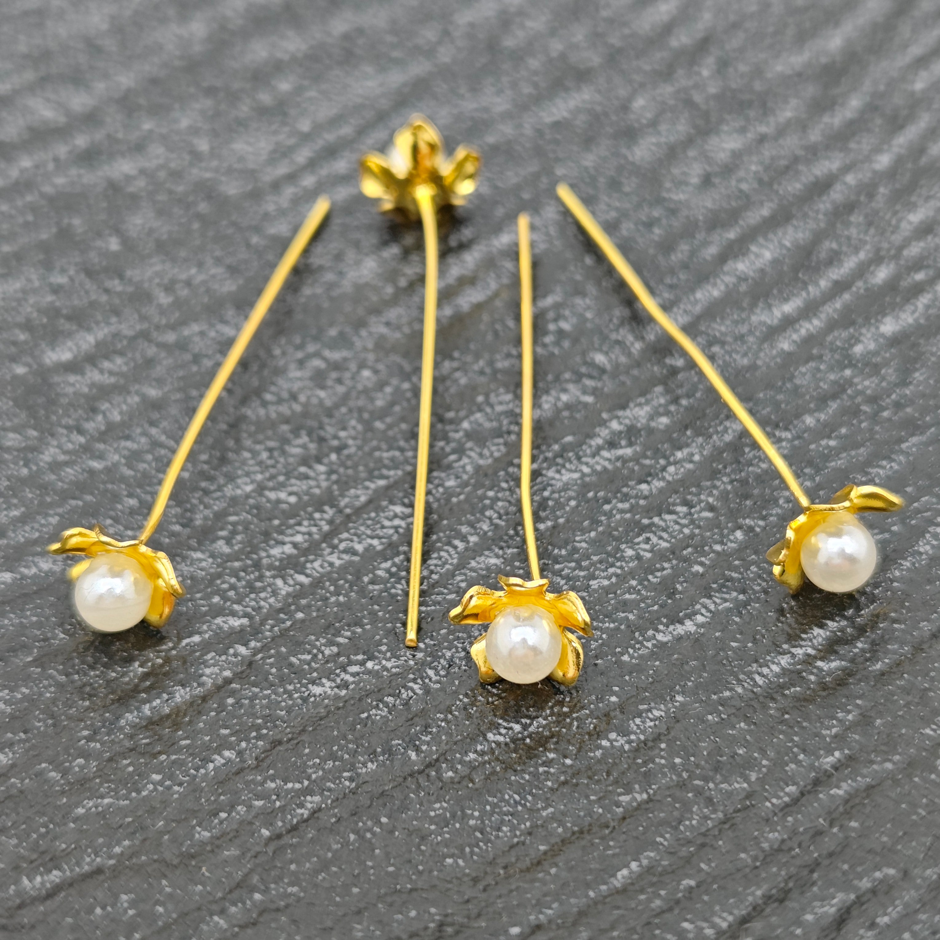 FS5129-45mm Pin With Pearl and Flower , Pin Body long 40mm