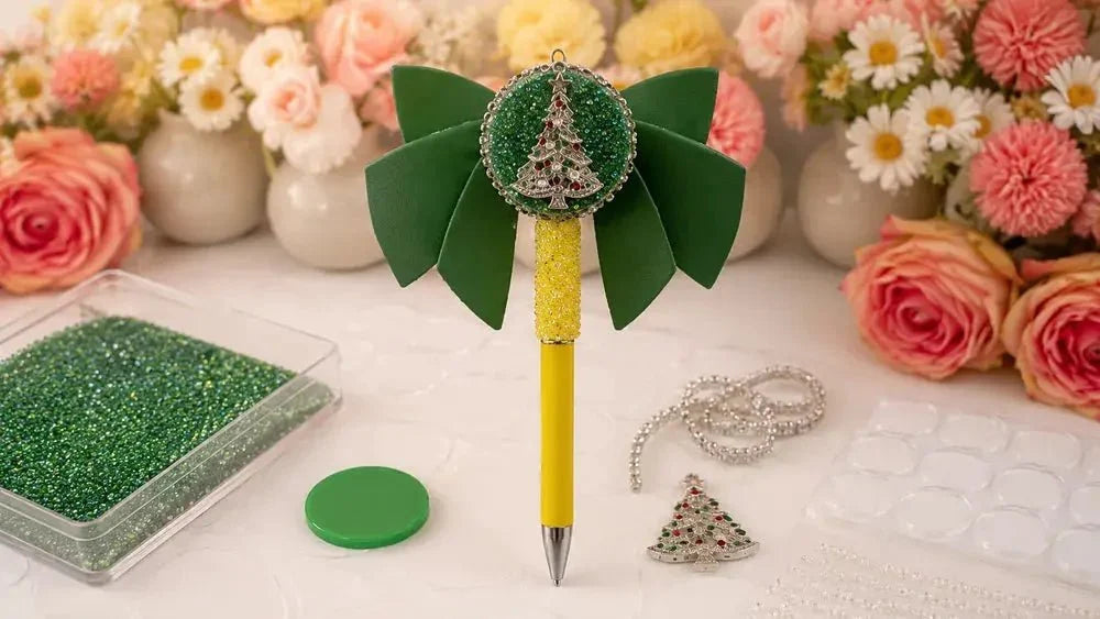 Christmas Tree Beaded Pen Using Nano Tape and Acrylic Based Beads - Zoe DIY Wholesale