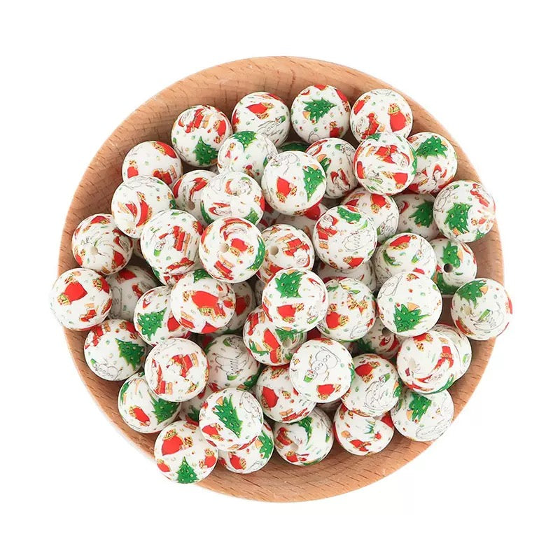 FS1129-15mm Christmas Printed Silicone Beads