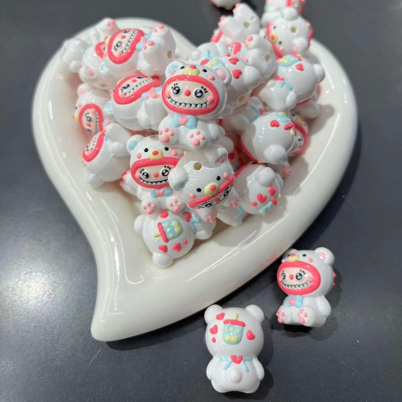 FS1661-White 3D Labubu Handpainted acrylic Beads Fit For Beadable Pens