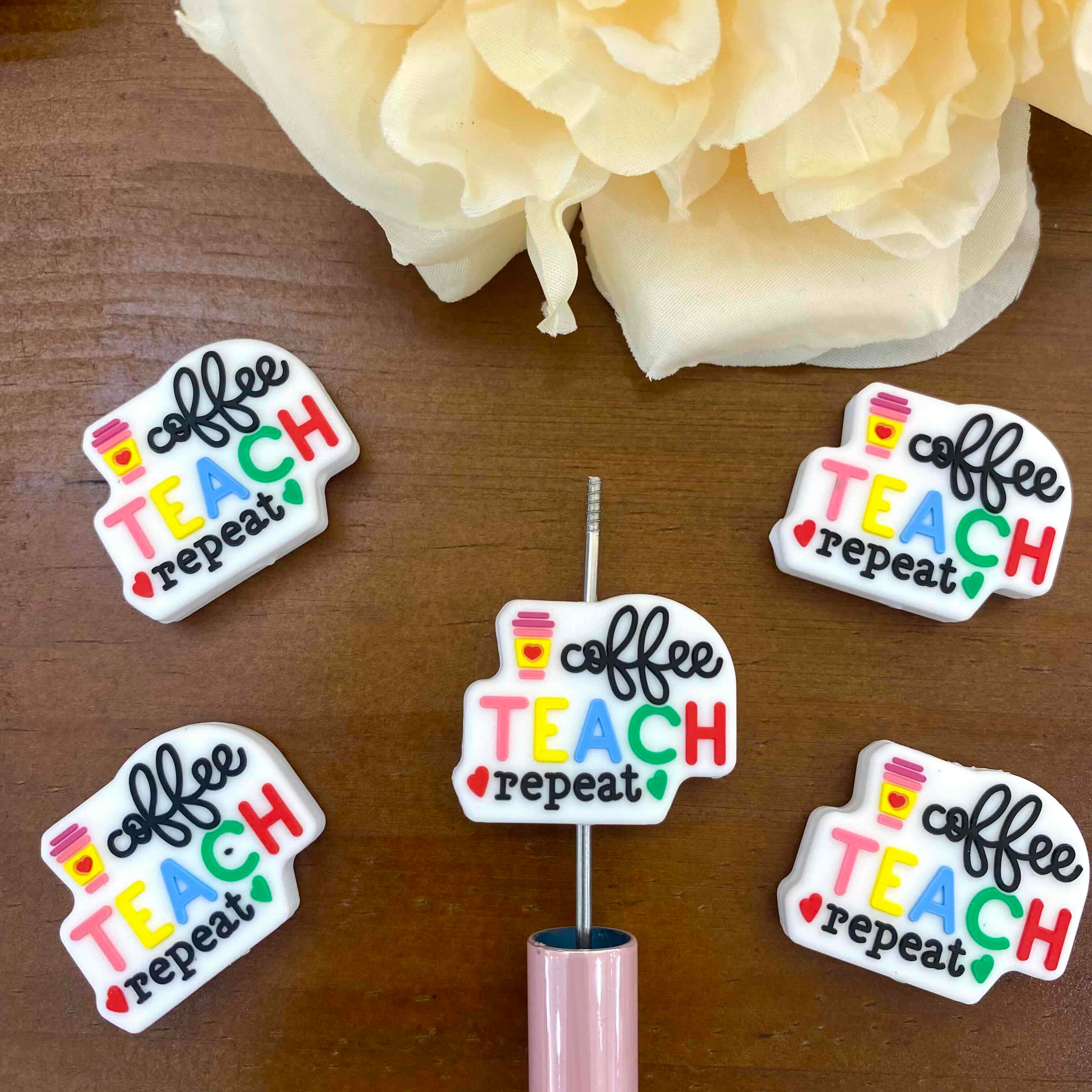 FS20174-Coffee Teach Repeat Teacher Flat Silicone Focal Beads