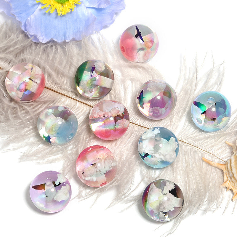 FS2403-20MM UV Shiny Glowing Cloud Resin Beads With Bird Inside Fit For Beadable Pens