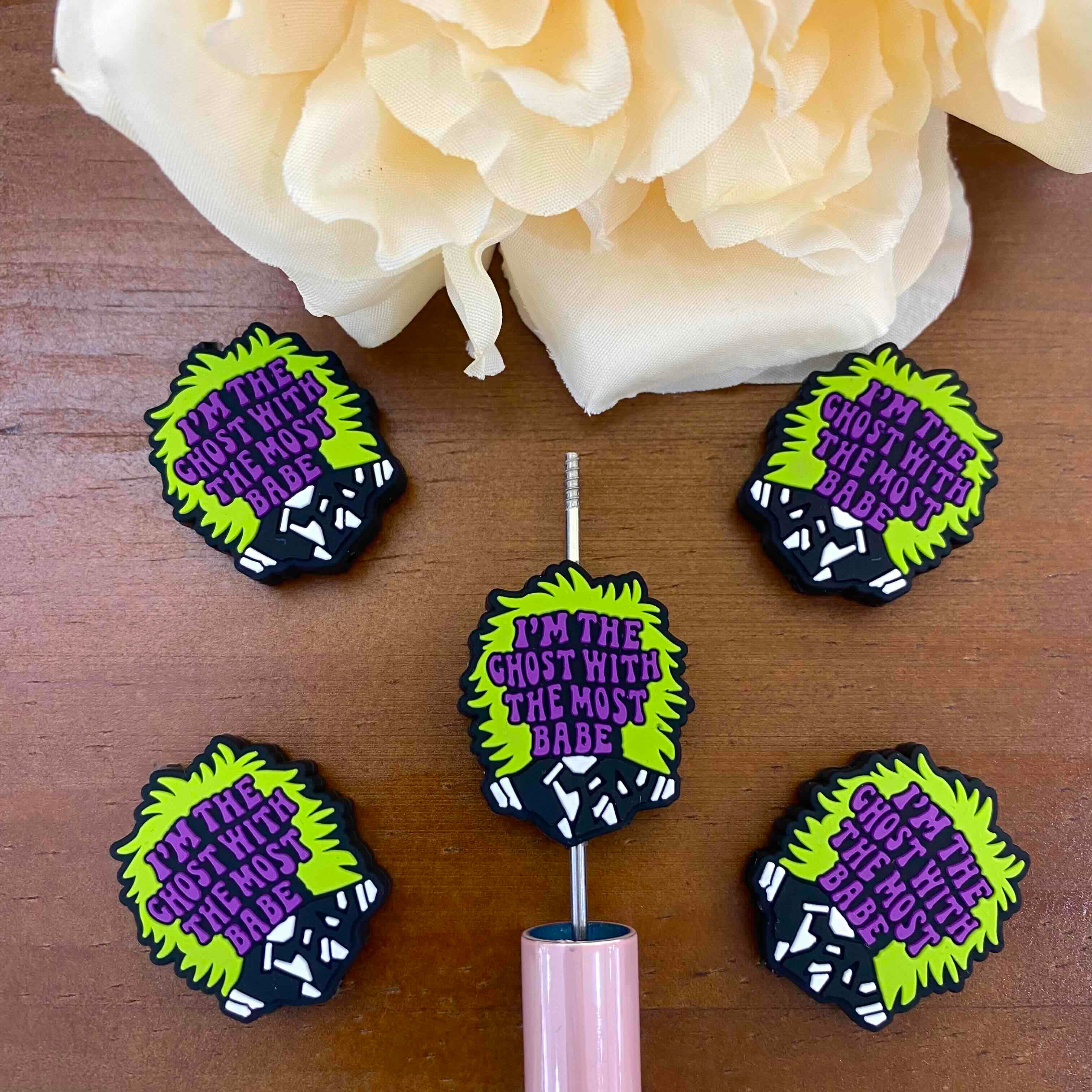 FS20176-Halloween Ghost Quote Flat Silicone Focal Beads
