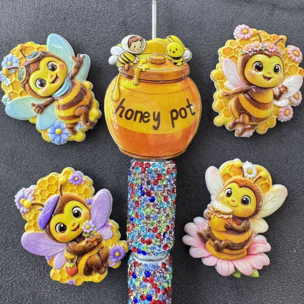 Cartoon Little Bee Acrylic Random Mix DIY Accessories For Pen Toppers