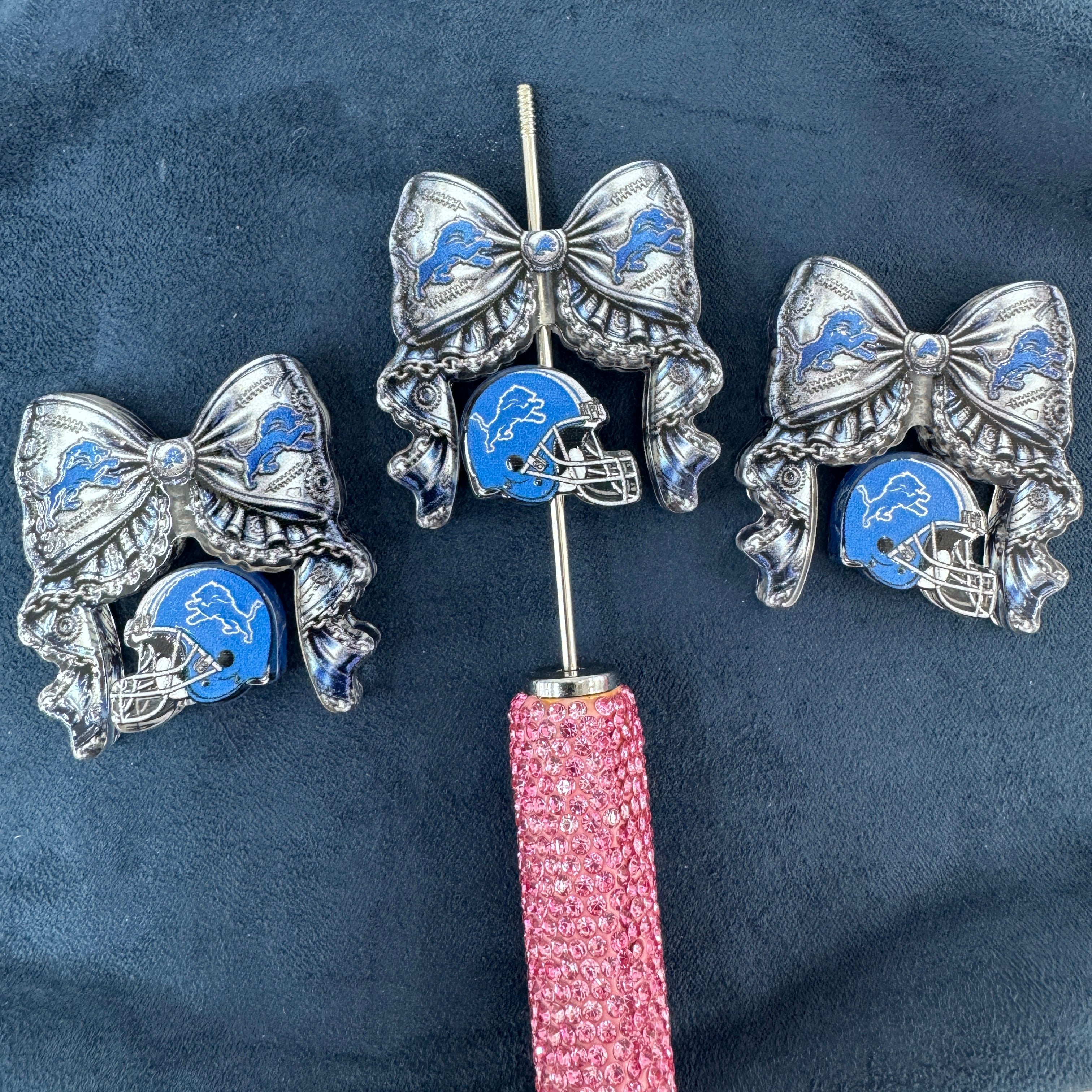 Detroit Lions Bow Printed Acrylic Beads For Beadable Pens Keychain Making
