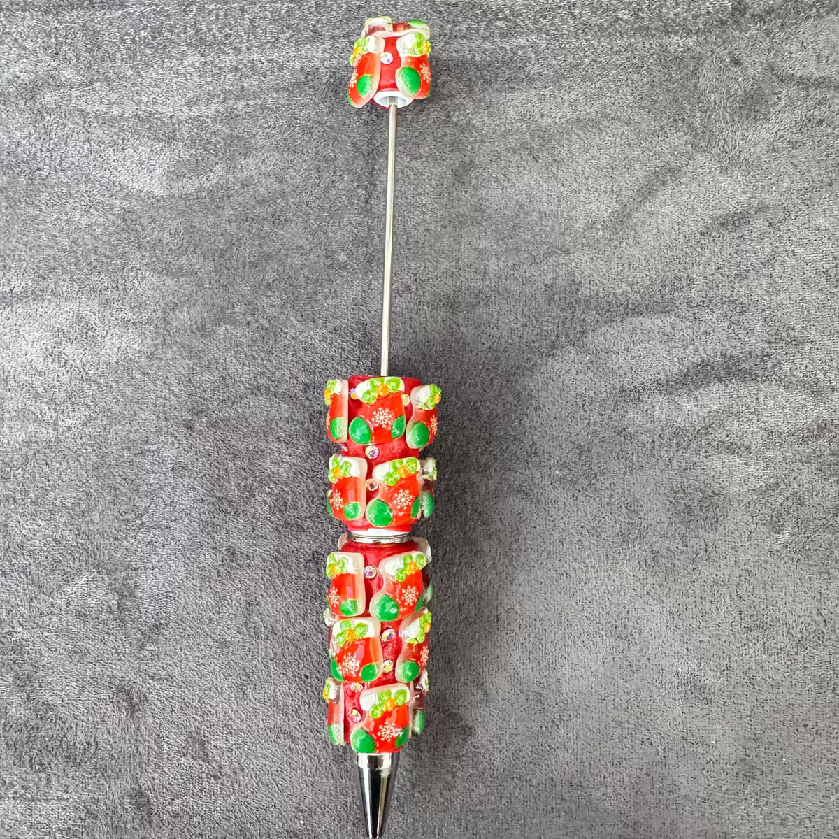 Gingerbread Man Santa Claus Tree and AB Rhinestones Beadable Clay Pens, Christmas Series,Red Clay Base