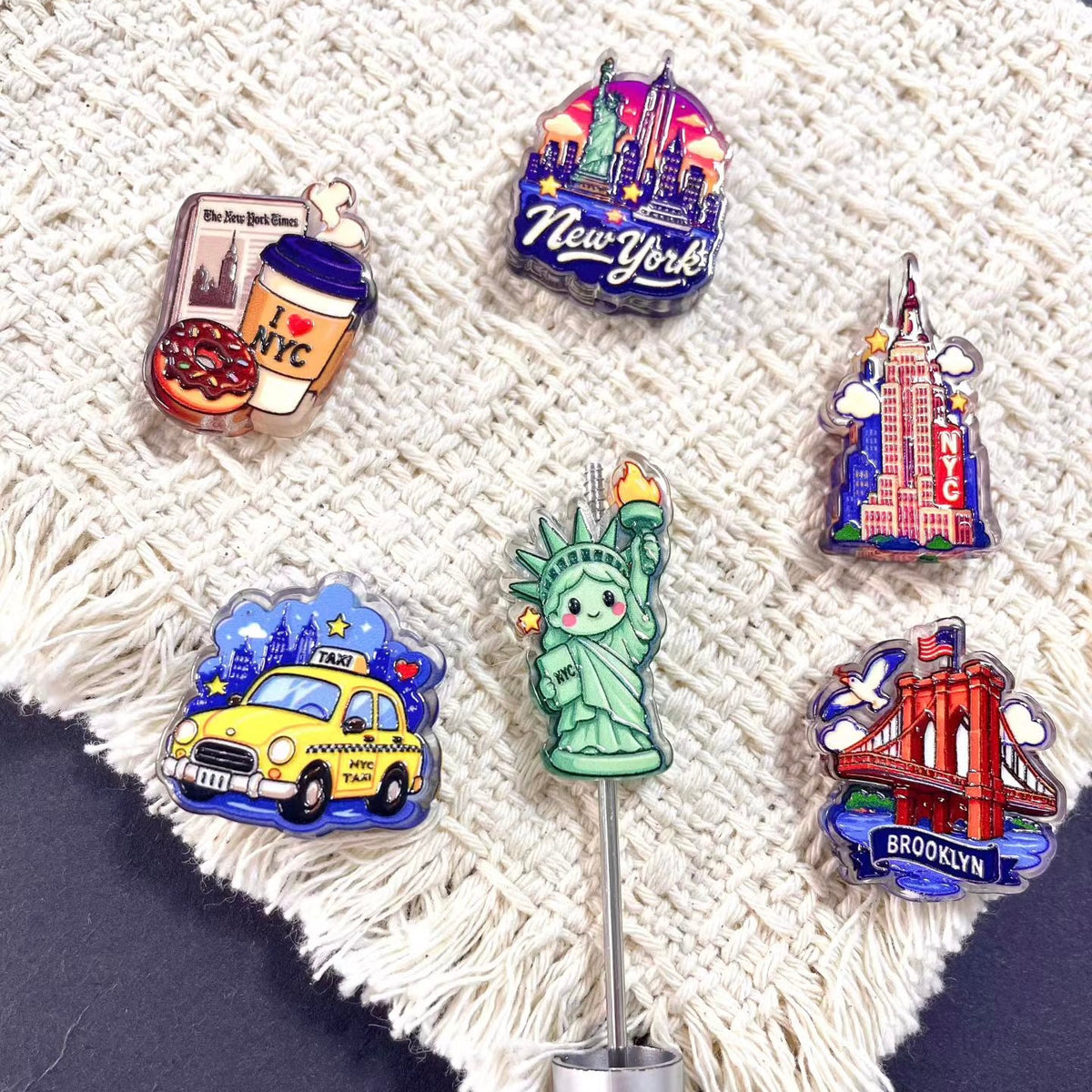 New York City Themed Acrylic Focal Beads, Cute NYC Travel Beads, Statue of Liberty, Taxi, Brooklyn Bridge Beads for DIY Jewelry Making