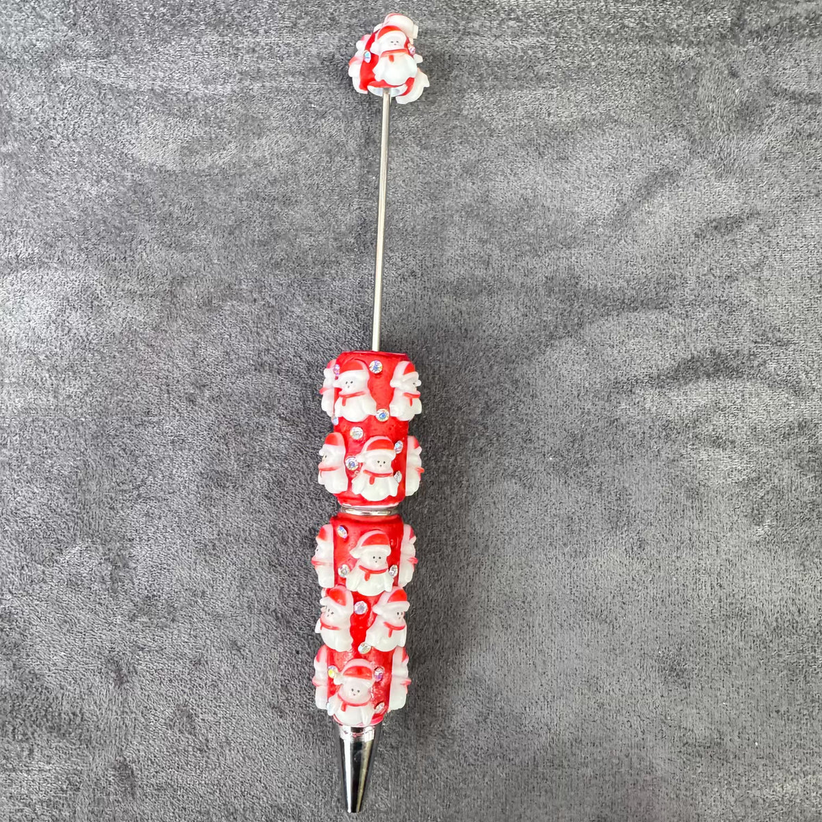 Gingerbread Man Santa Claus Tree and AB Rhinestones Beadable Clay Pens, Christmas Series,Red Clay Base