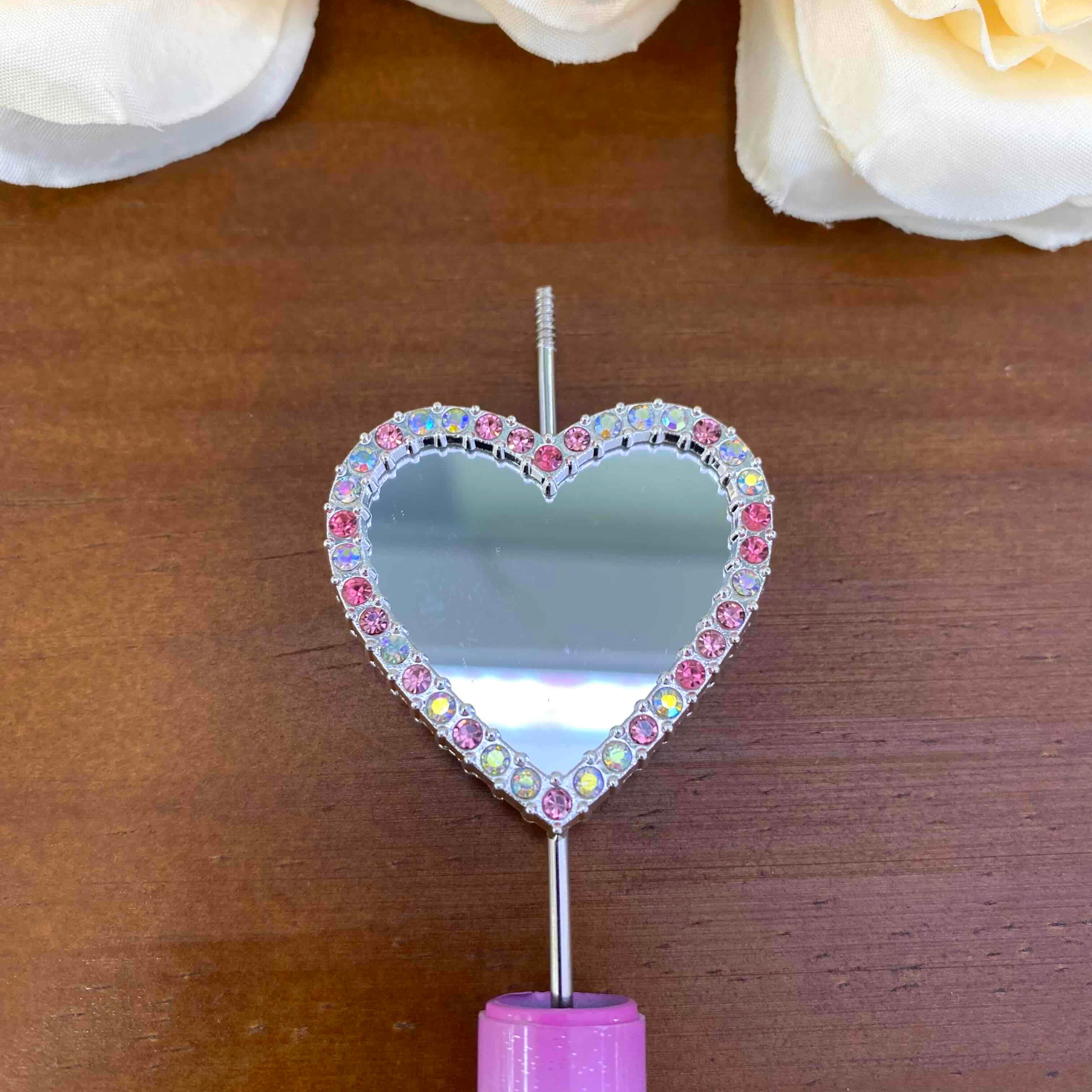 FS20635-Rhinestone Heart Mirror Metal Beads