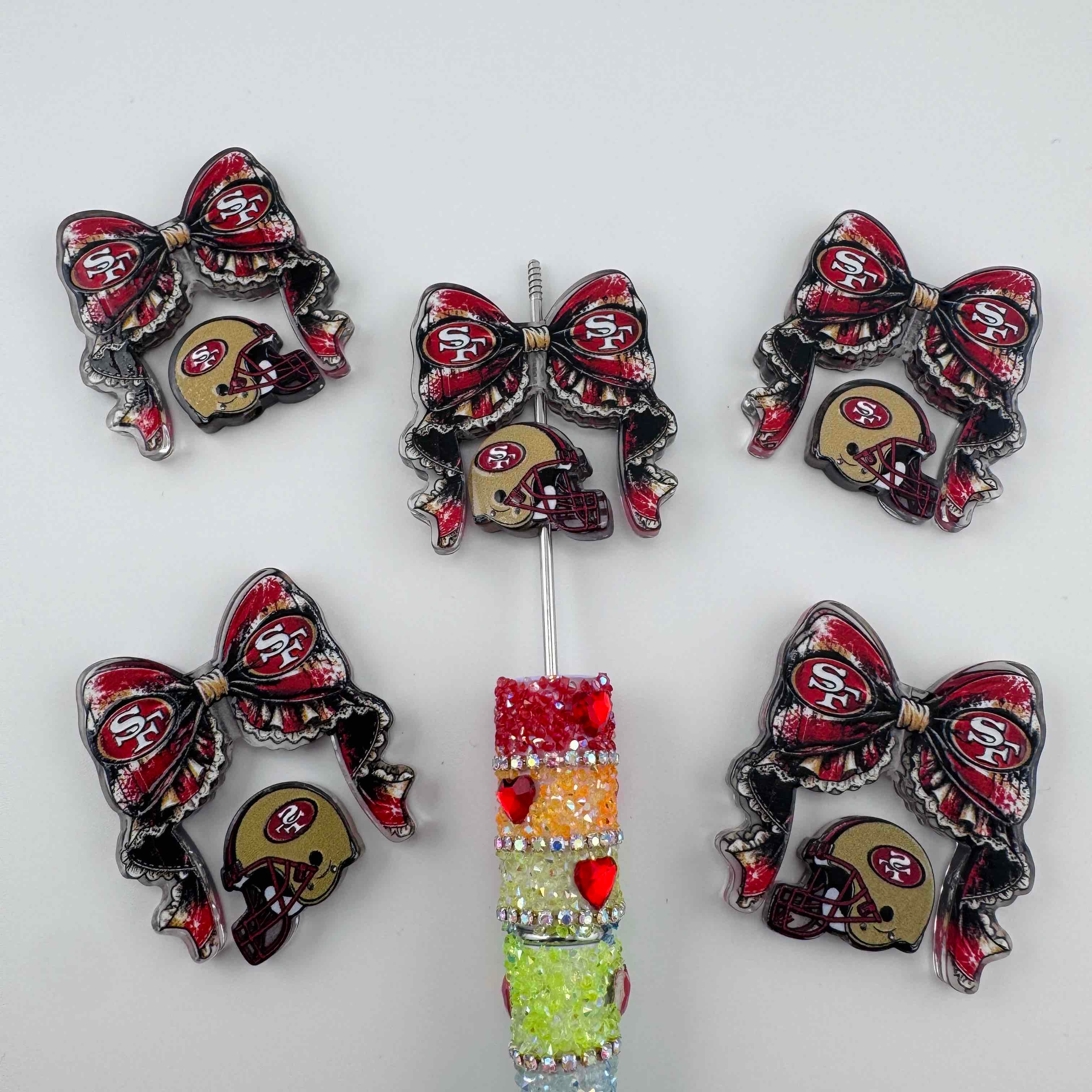 FS20247-SF 49ers Football Team Printed Bow Acrylic Beads