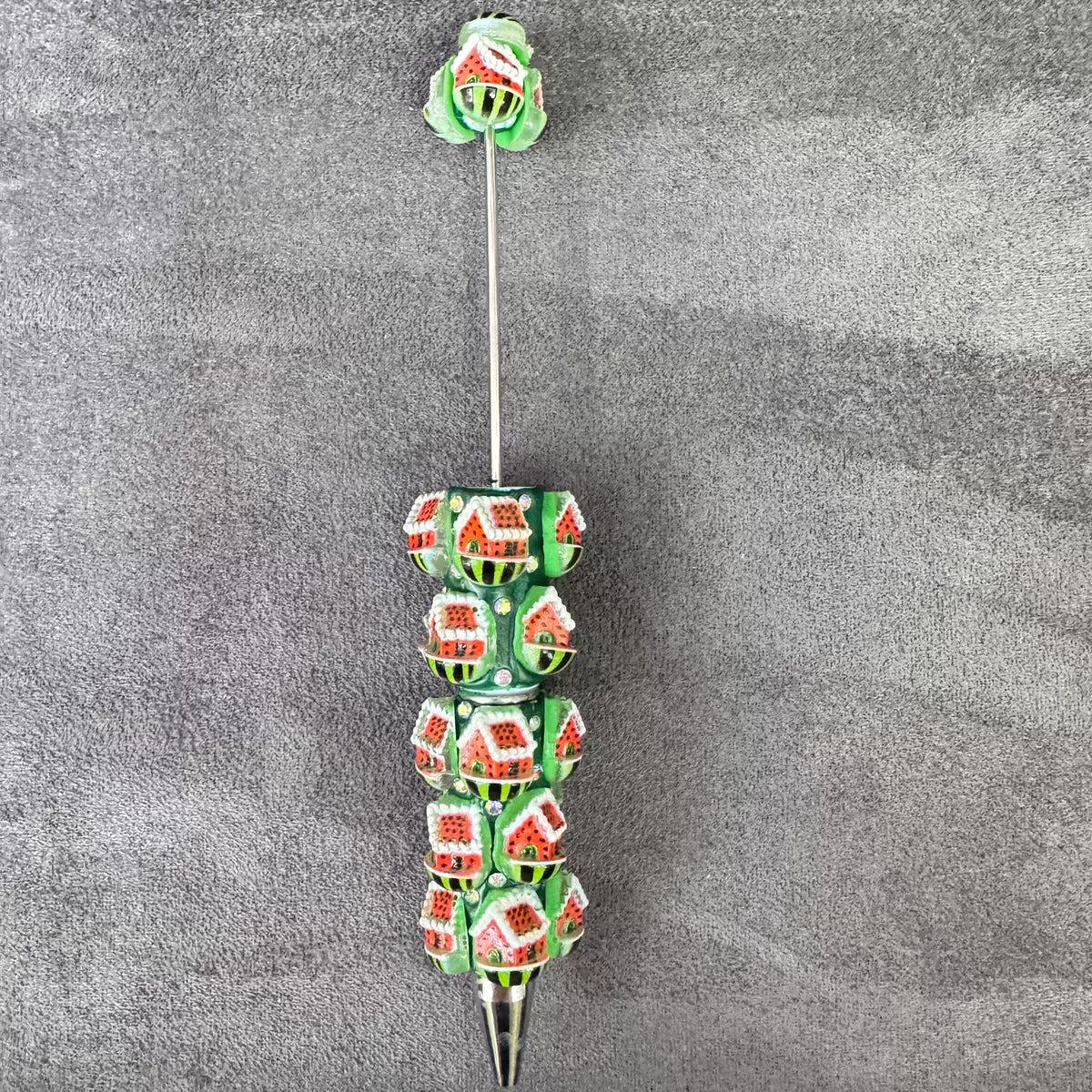 Gingerbread Man Santa Claus Tree and AB Rhinestones Beadable Clay Pens, Christmas Series,Red Clay Base