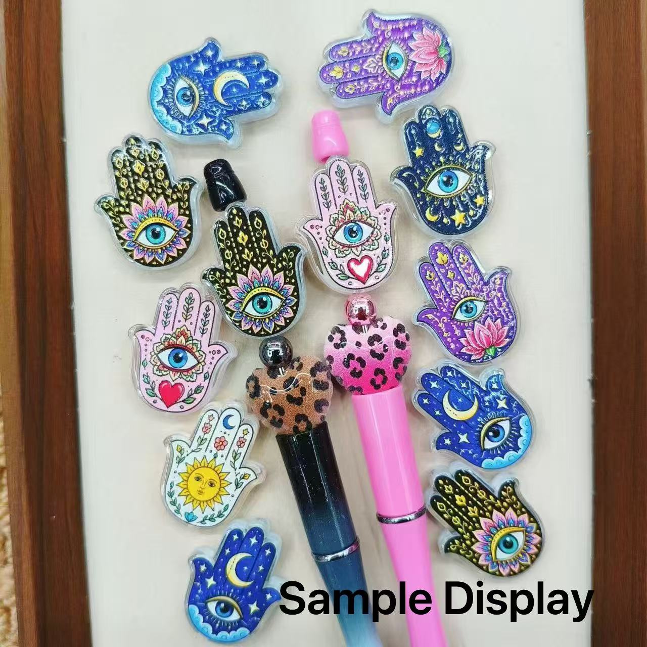 Fatima's Hand Hamsa Palm Amulet With Evil Eye Acrylic Beads - For Beading Pens, Keychains,Random Mix