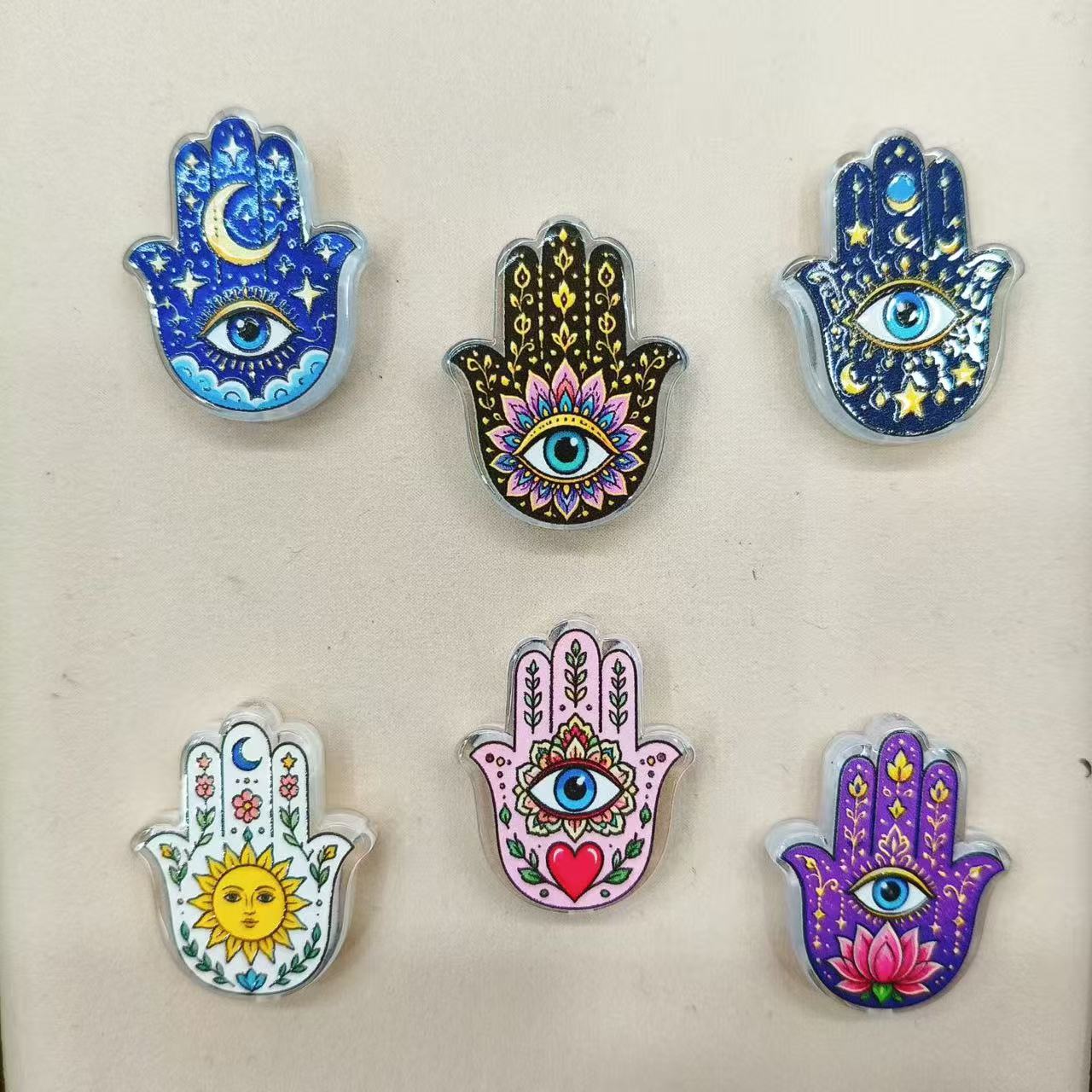 Fatima's Hand Hamsa Palm Amulet With Evil Eye Acrylic Beads - For Beading Pens, Keychains,Random Mix