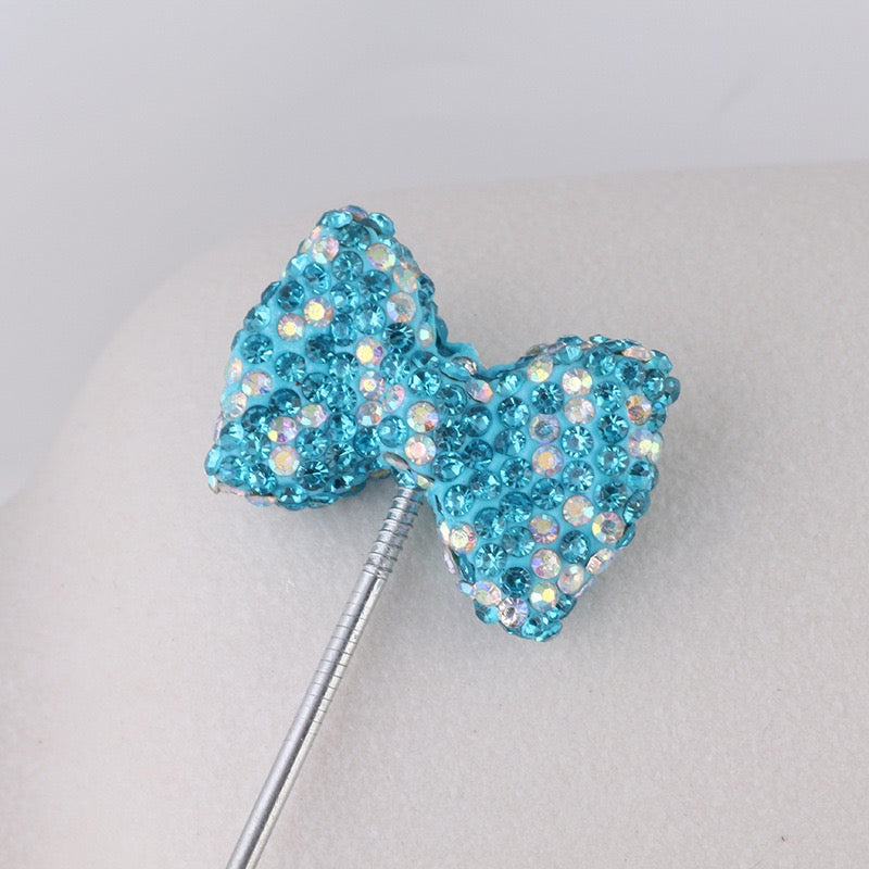 Bling Bling Multi-Color Clay Bow Beads with Shiny Rhinestones,