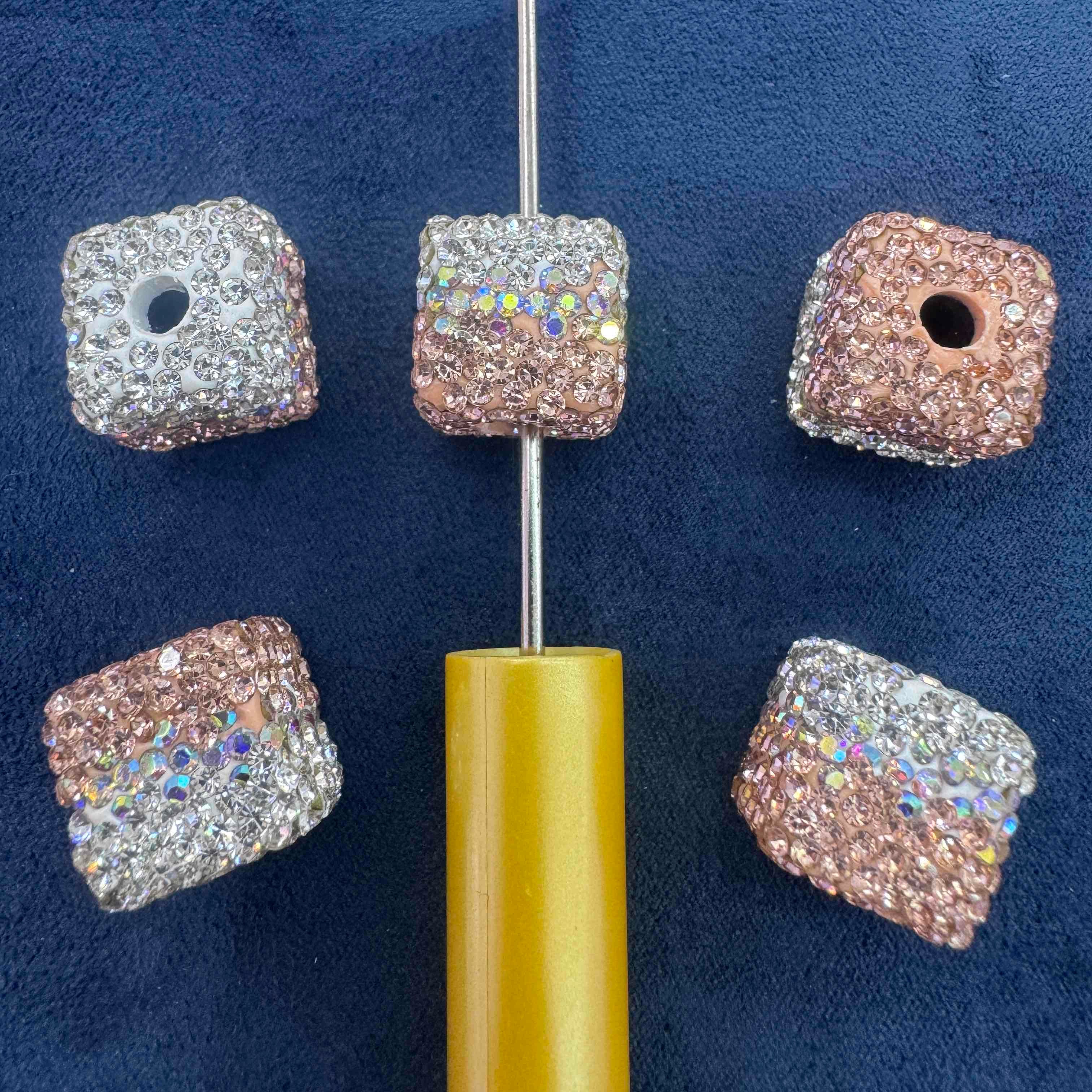 FS20230-16mm  Gradient color Rhinestone Clay Cube Beads