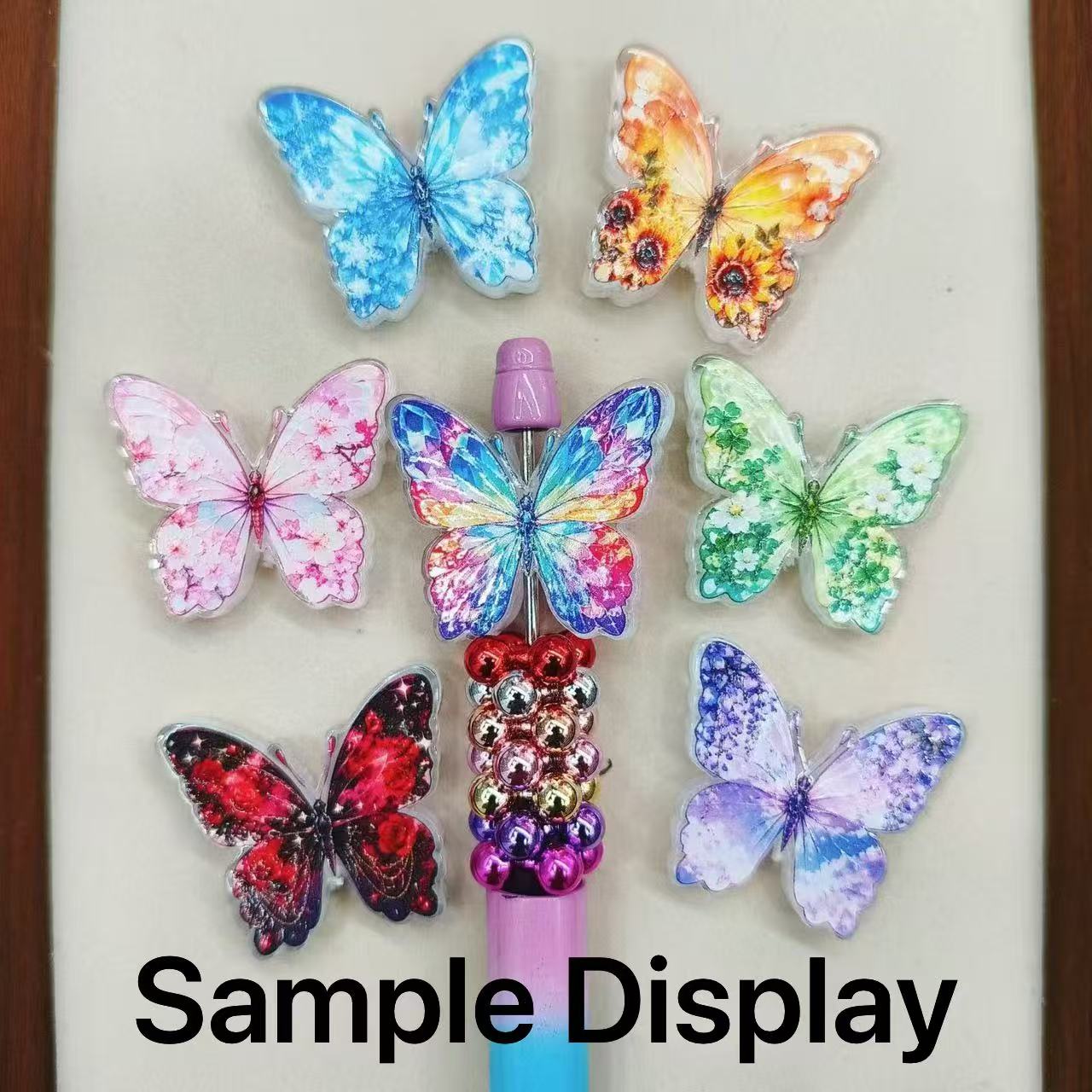 Acrylic Beads Butterfly with Flower on Wings, For Pen Toppers Or Keychain, Random Mix