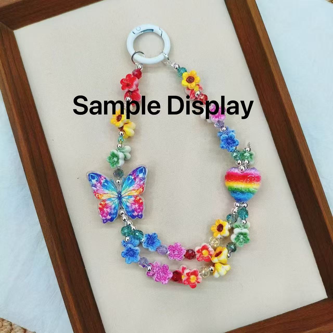 Acrylic Beads Butterfly with Flower on Wings, For Pen Toppers Or Keychain, Random Mix