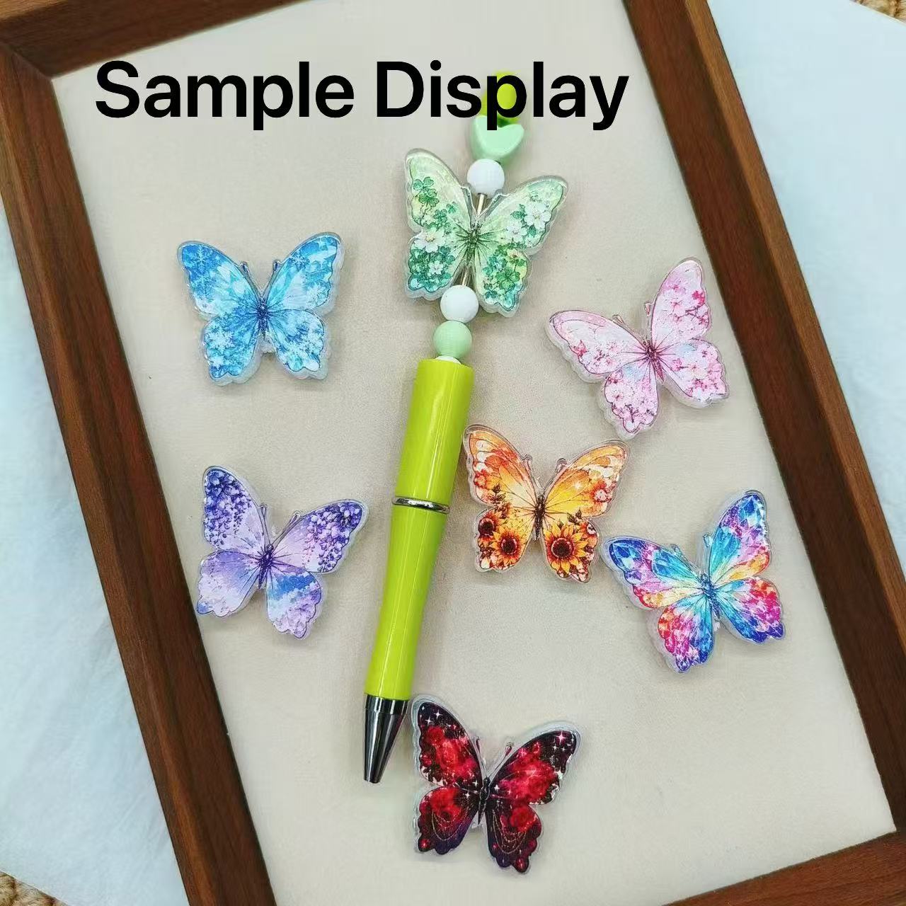 Acrylic Beads Butterfly with Flower on Wings, For Pen Toppers Or Keychain, Random Mix