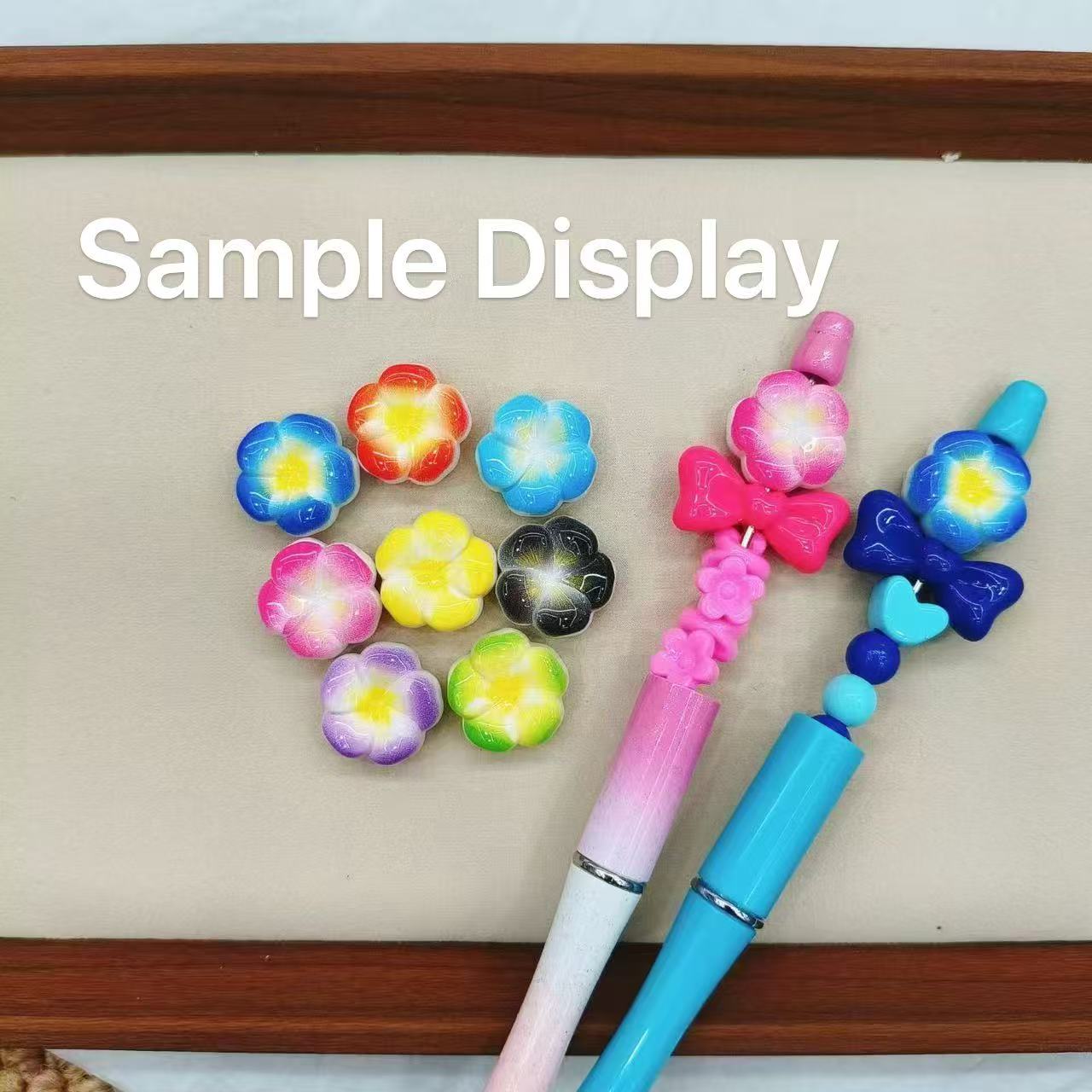 Acrylic Beads Gradient Colors Five-Petaled Flower in Painting Style,For Pen Toppers Or Keychain,Random Mix