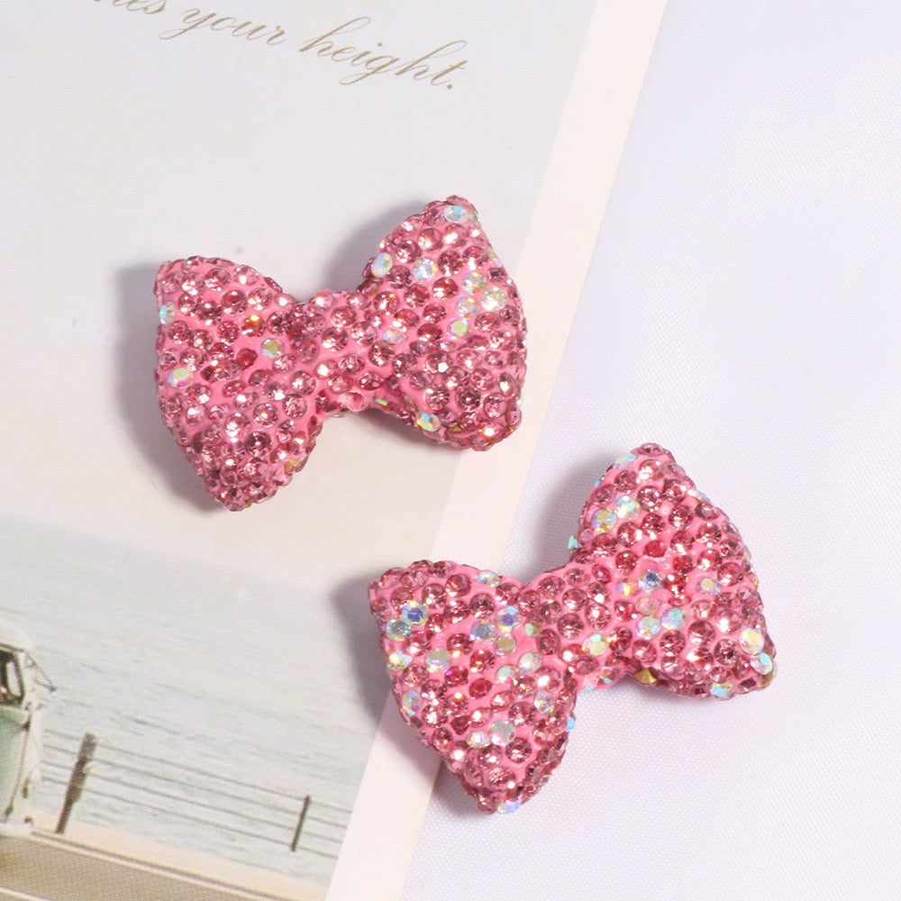 Bling Bling Multi-Color Clay Bow Beads with Shiny Rhinestones,