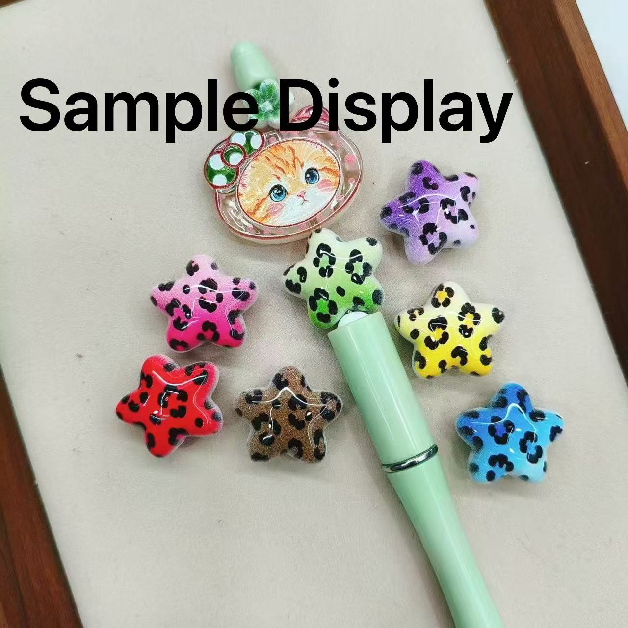 Leopard Print  Five‑Point Star Acrylic Beads ,For Pen Toppers Or Keychain,Random Mix