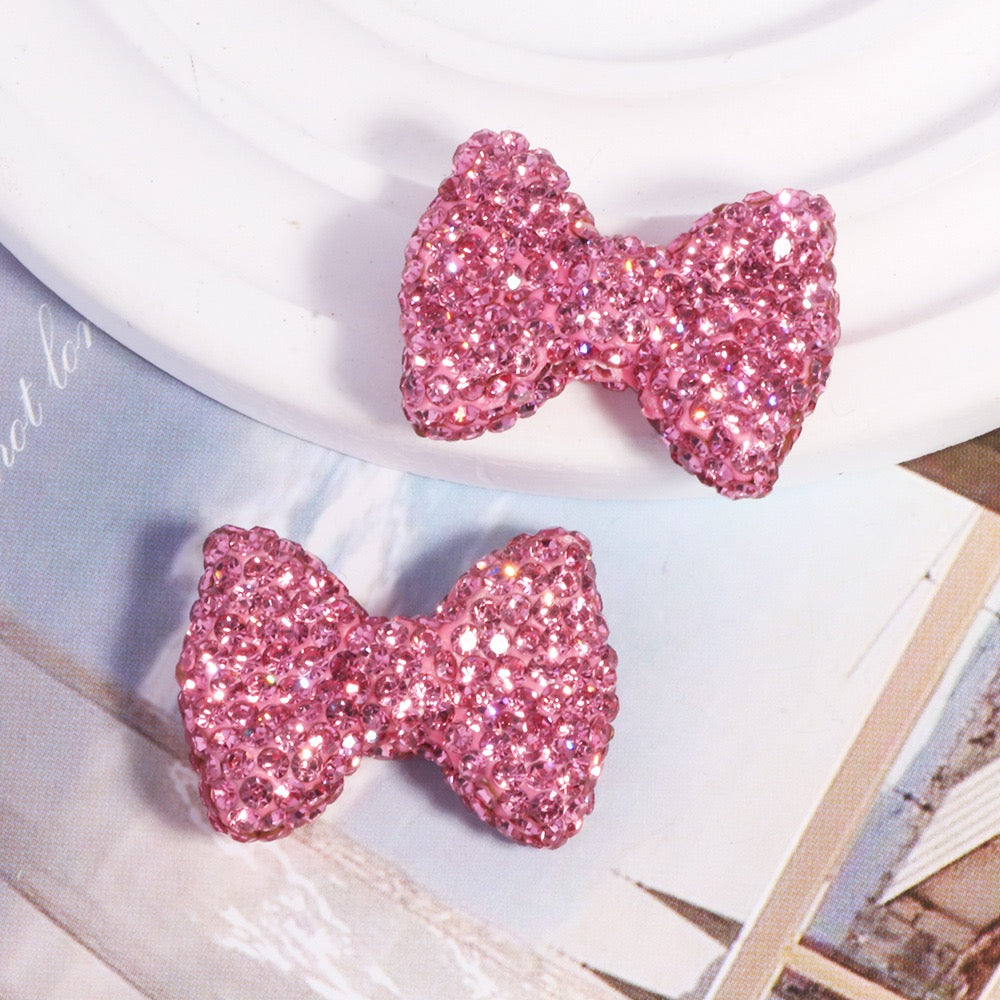Bling Bling Multi-Color Clay Bow Beads with Shiny Rhinestones,