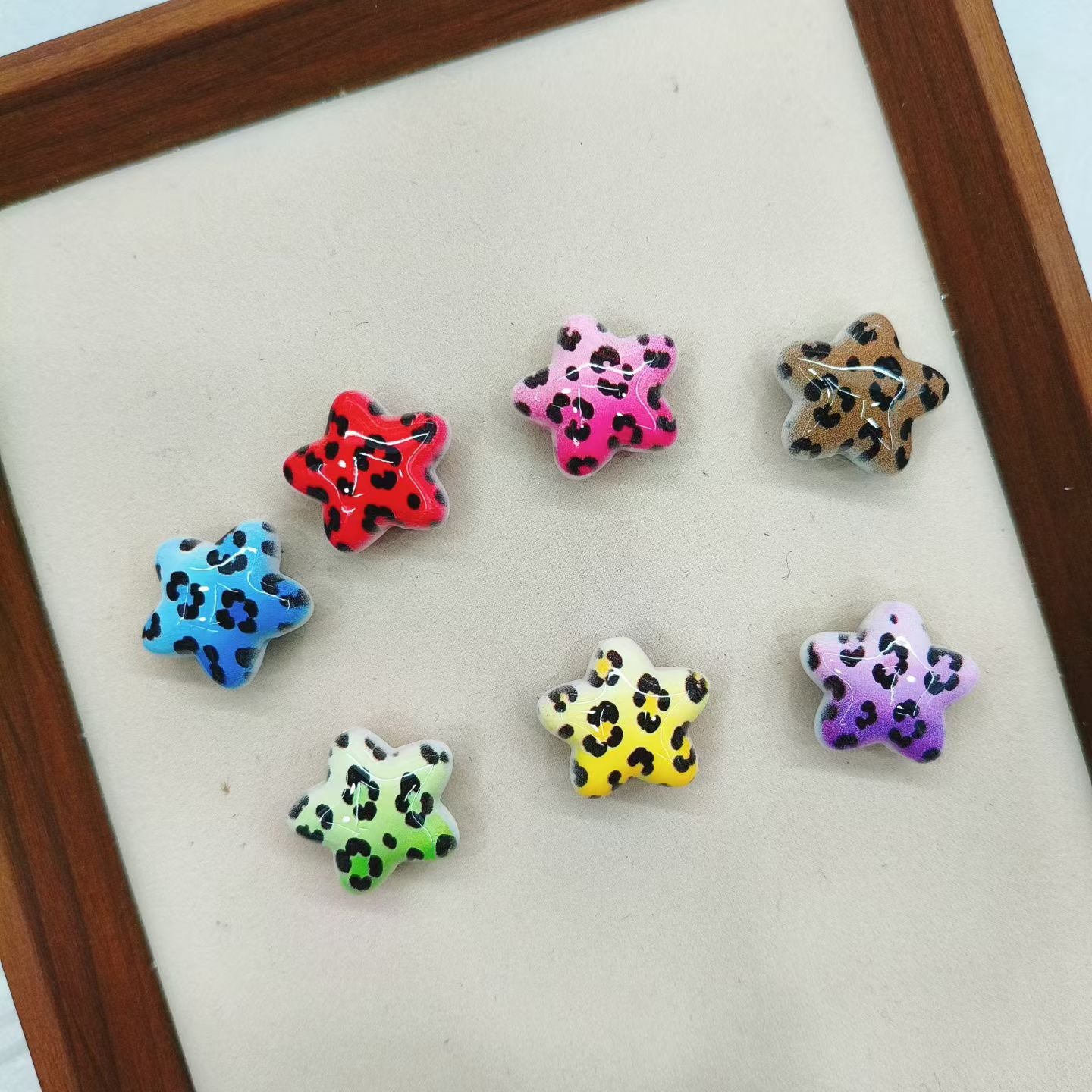 Leopard Print  Five‑Point Star Acrylic Beads ,For Pen Toppers Or Keychain,Random Mix