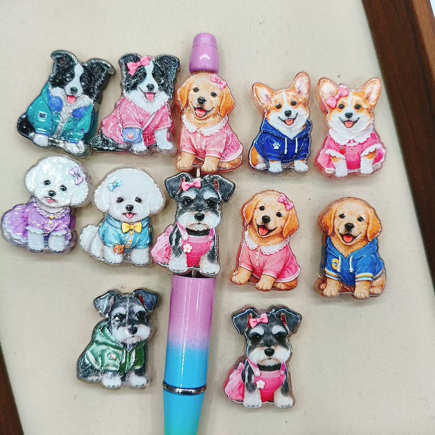 Semi-Clear Pet Dog Puppy in Various Clothes Acrylic Beads, Random Mix
