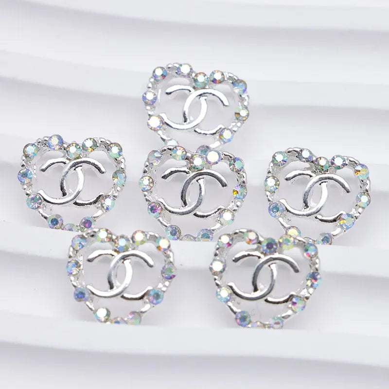 11×11mm AB Rhinestone Heart CC Alloy Nail Stickers For Keychain Jewelry Making Zoe's DIY Shop