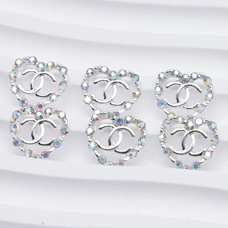 11×11mm AB Rhinestone Heart CC Alloy Nail Stickers For Keychain Jewelry Making Zoe's DIY Shop