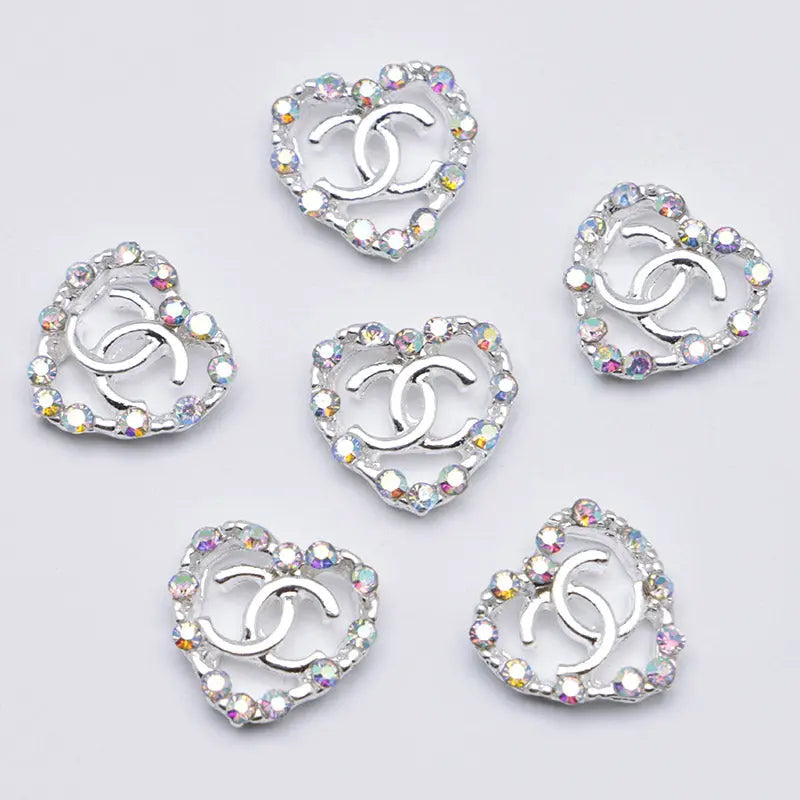 11×11mm AB Rhinestone Heart CC Alloy Nail Stickers For Keychain Jewelry Making Zoe's DIY Shop