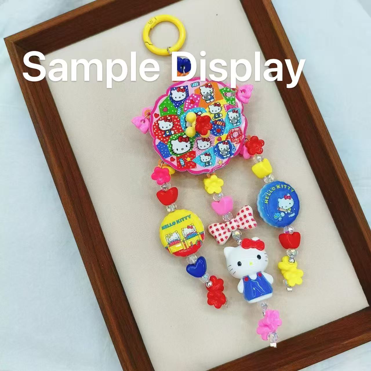 Acrylic Beads and Pendants with Cartoon Cute Cat Character, Wavy Edged Flat Round Shape,  Random Mix