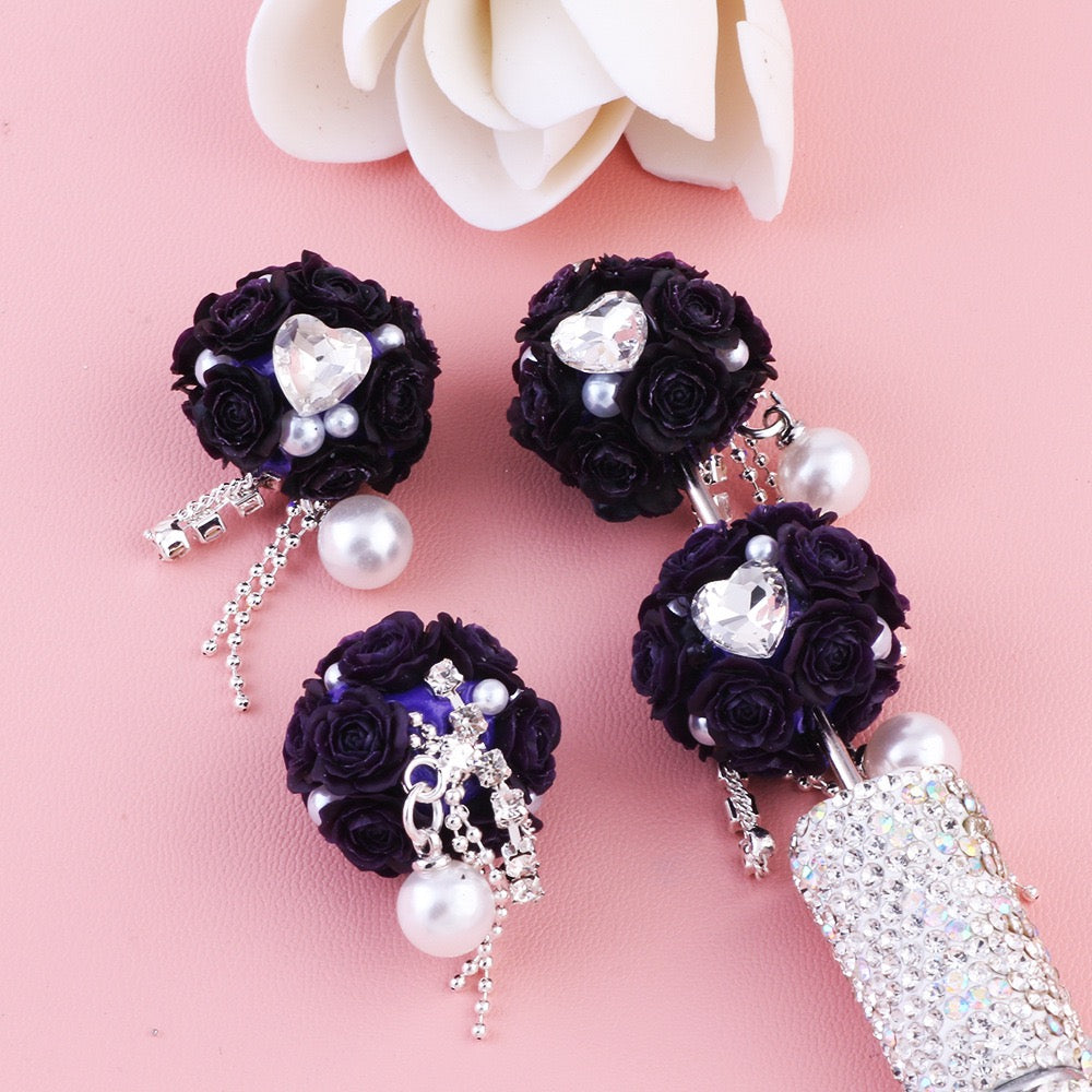 Mini Cute Flowers Clear Heart Diamond Clear Rhinestone Chain White Pearl Pendant Round Clay Beads