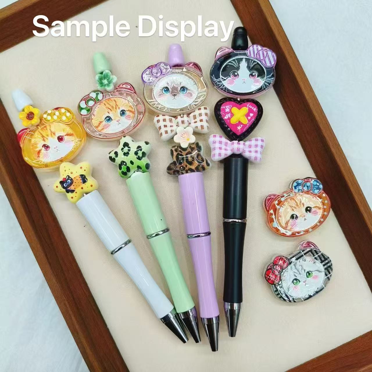 Semi-Clear Kitten Head with Various Style Bowtie Acrylic Beads, 25*31MM,For Pen Toppers Or Keychain, Random Mix