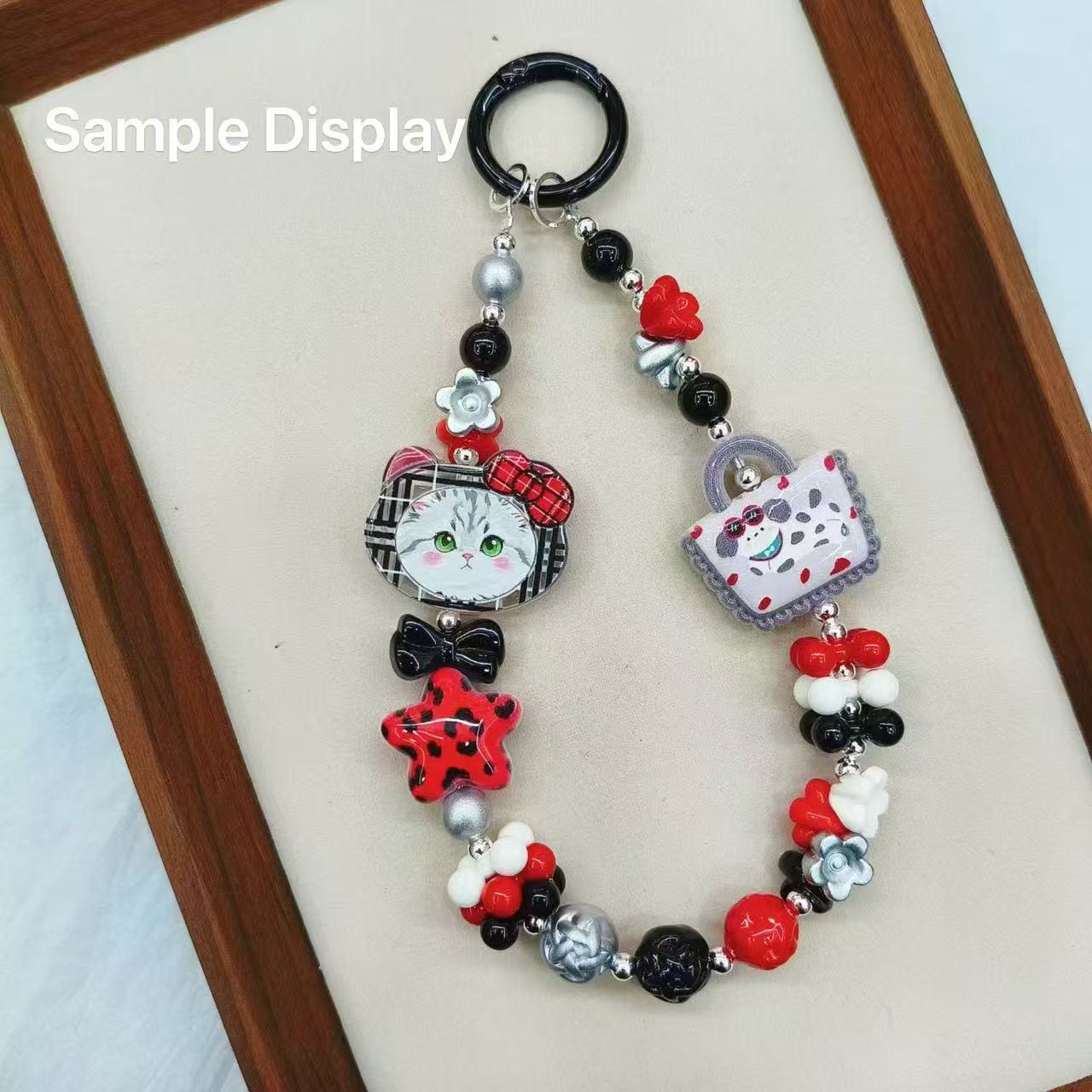 Semi-Clear Kitten Head with Various Style Bowtie Acrylic Beads, 25*31MM,For Pen Toppers Or Keychain, Random Mix