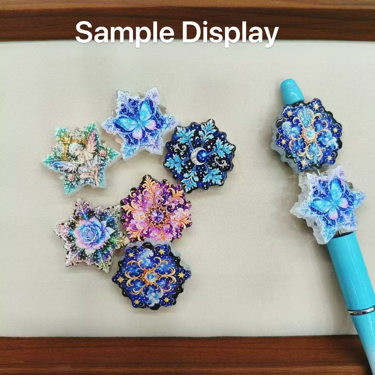 Acrylic Beads with Dreamy Snowflake Series,For Pen Toppers Or Keychain ,Multi-Color Random Mix