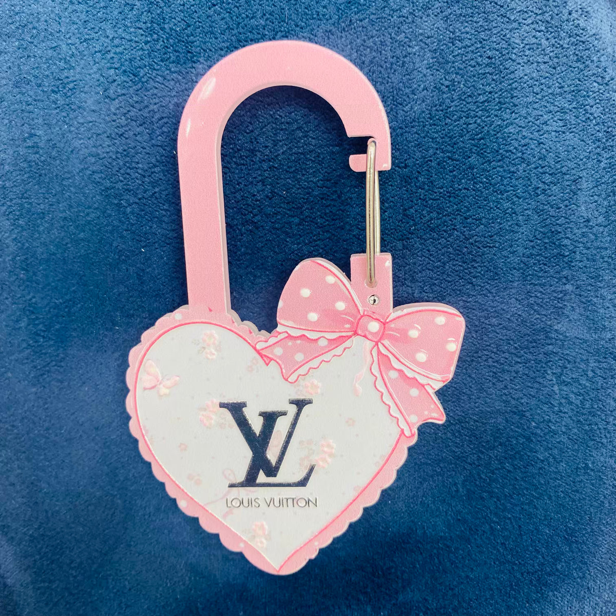 Heart Shape Acrylic Carabiner Charm, Bow Floral Print Heart Clip, Handmade DIY Bag Pendant Craft Supplies