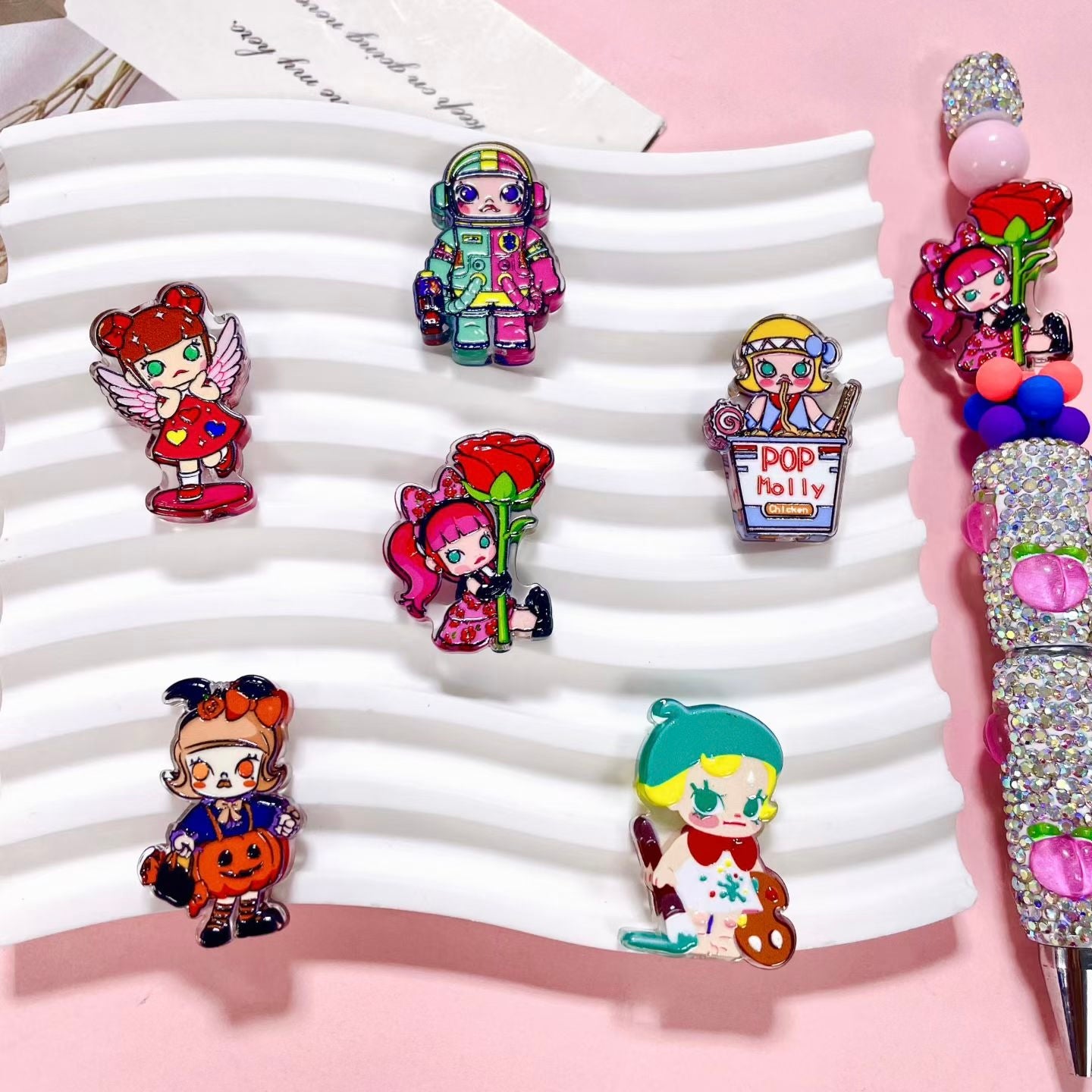 Acrylic Beads Concavo-Convex Cute Trendy Toy Doll For Pen Toppers ,Random Mix