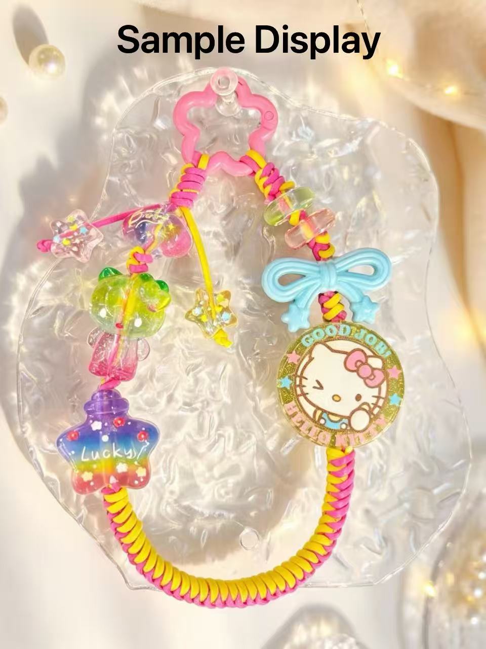 Acrylic Beads Star Wishing Bottle with Star Glitter, Printed with Word "Lucky",For Pen Toppers Or Keychain,Random Mix