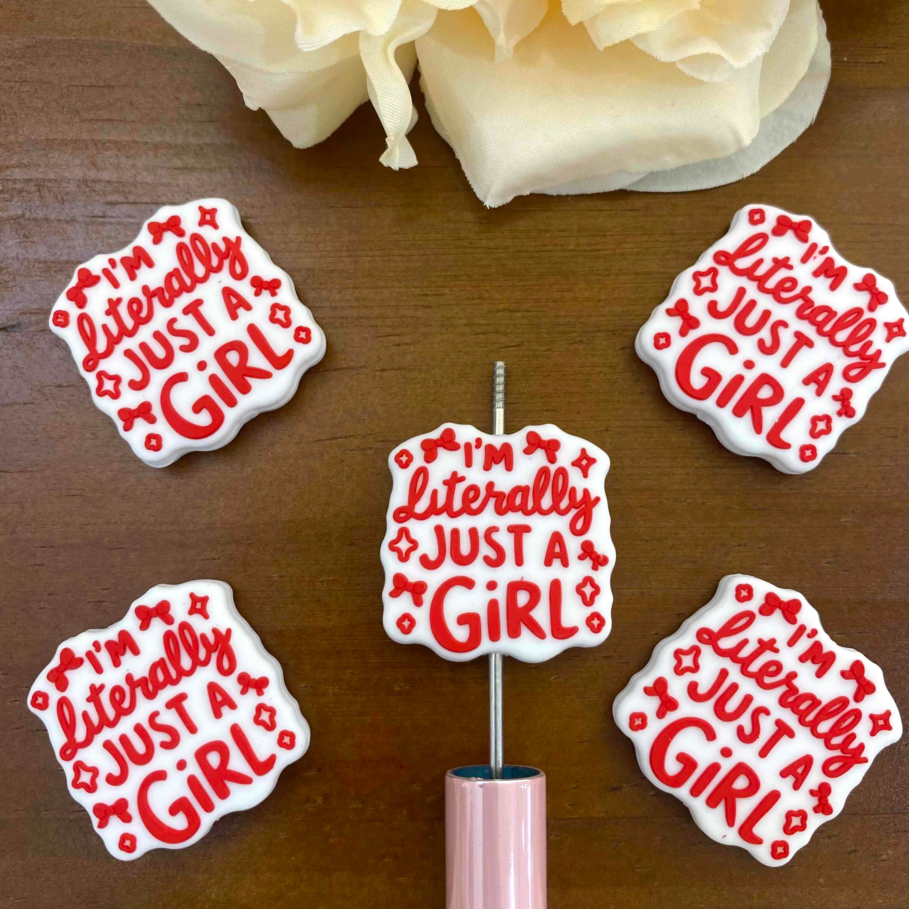 FS20175-Literally Just Agirl Quote Flat Silicone Focal Beads