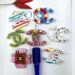 Embossed Colorful Symbol Acrylic Focal Beads ,Random Mix