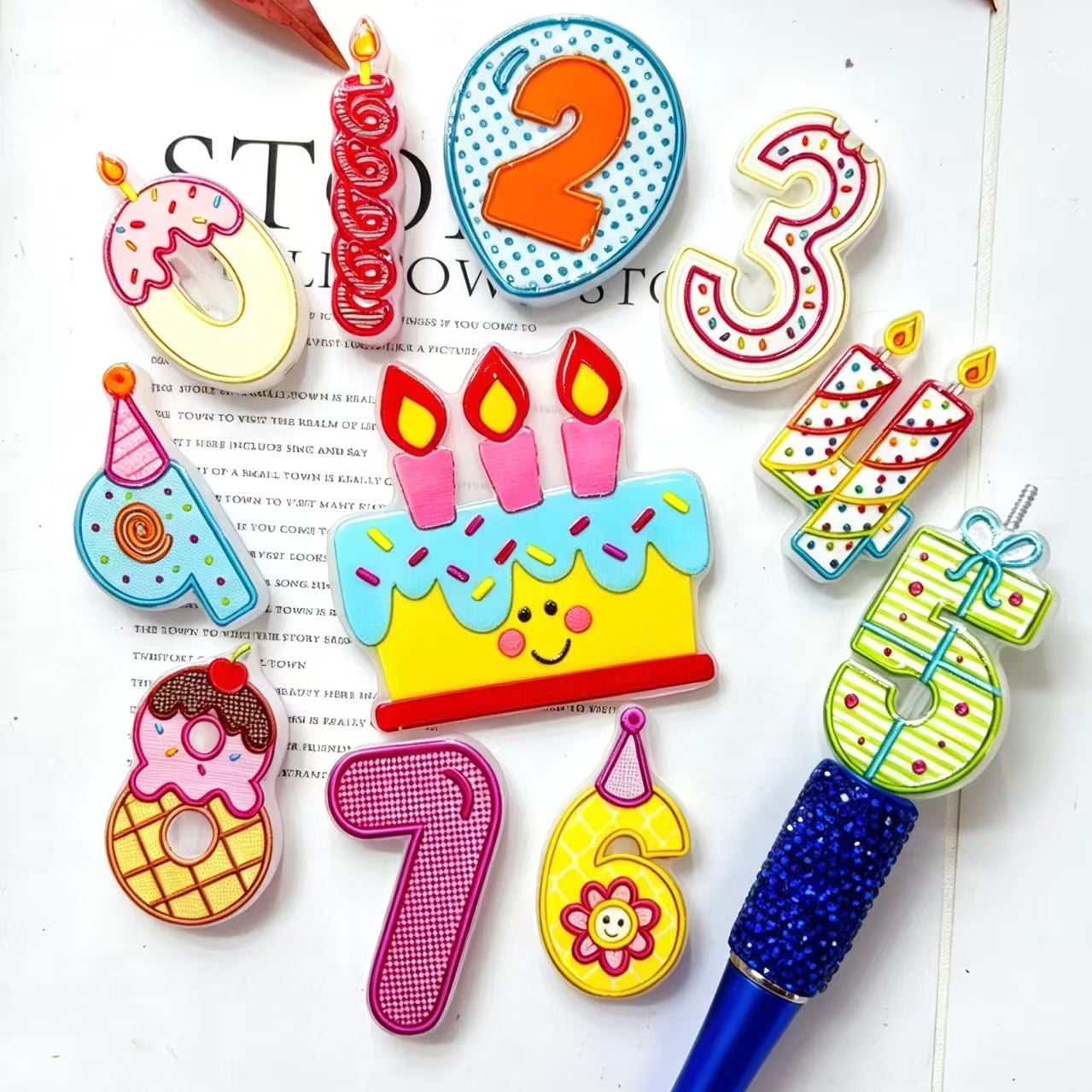 Number 0‑9 And Birthday Cake Irregular Acrylic Focal Beads,Random Mix