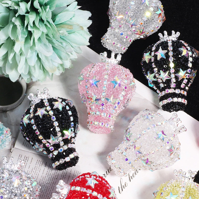 Silver Metal Beads Crown Hot Air Acrylic Balloon with AB Full‑Rhinestones