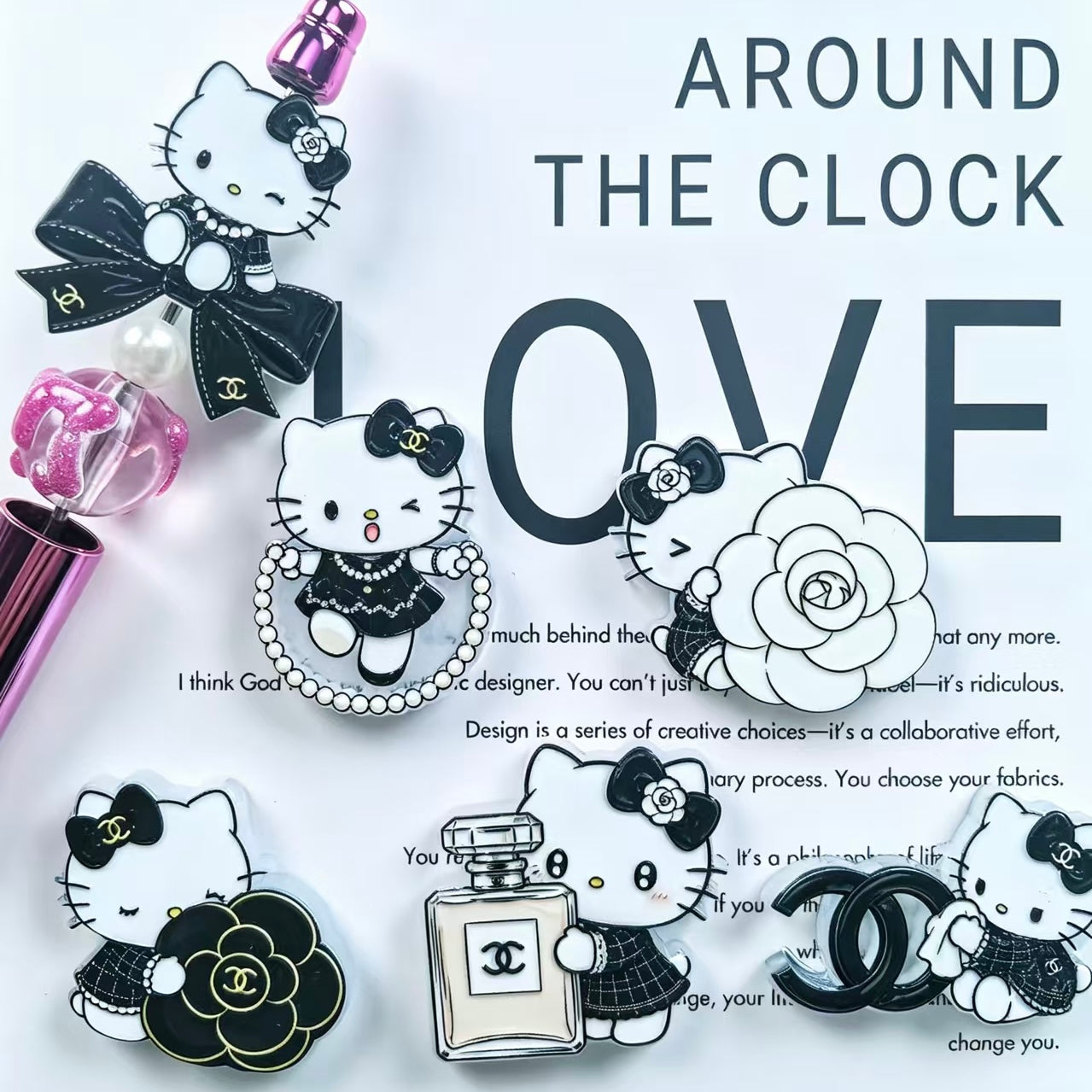 Acrylic Beads Pendant with Cute Cat Character Black‑white Style Series, Random Mix
